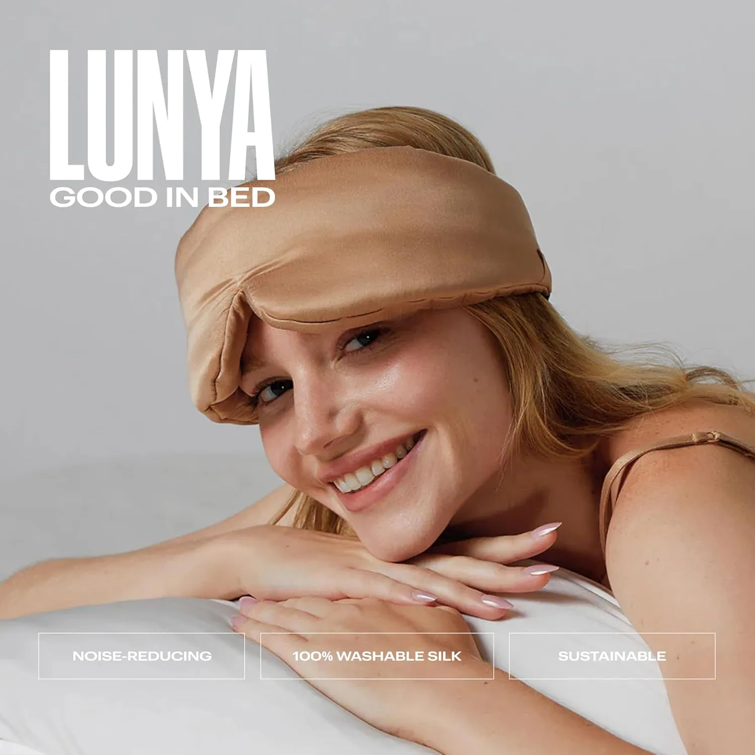 Lunya Weighted Silk Sleeping Mask with Pouch and Box – Washable Eye Cover – Gentle Pressure for Relaxation – Hushed Tan – Large