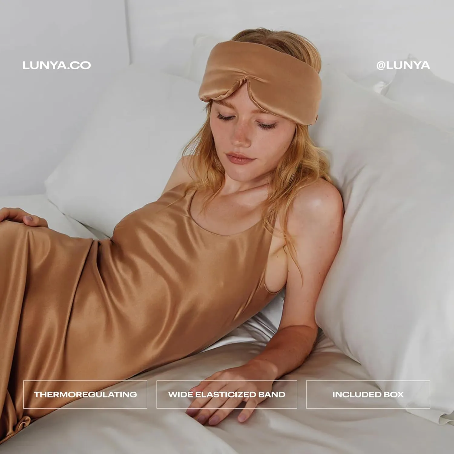 Lunya Weighted Silk Sleeping Mask with Pouch and Box – Washable Eye Cover – Gentle Pressure for Relaxation – Hushed Tan – Small