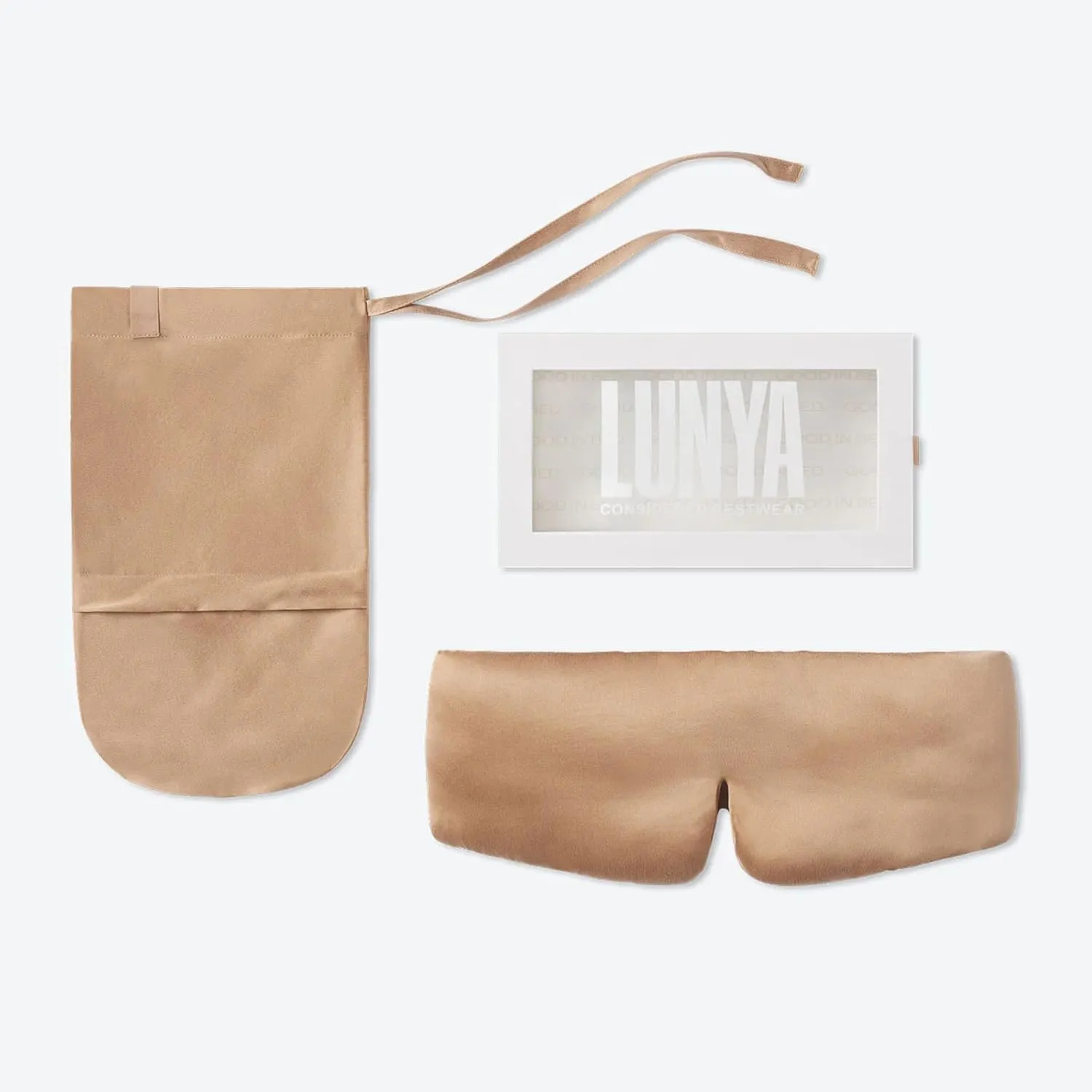Lunya Weighted Silk Sleeping Mask with Pouch and Box – Washable Eye Cover – Gentle Pressure for Relaxation – Hushed Tan – Small