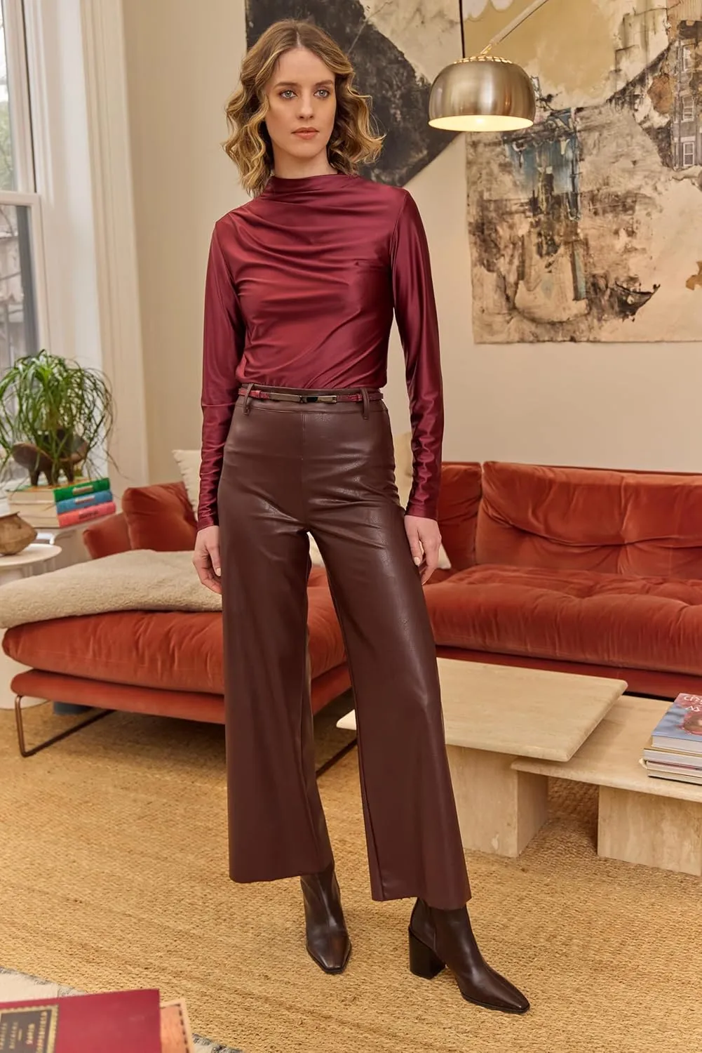 Lyssé Vegan Leather Wide Leg Pants – Faux Leather Pants for Women and High Waisted Ankle Pants