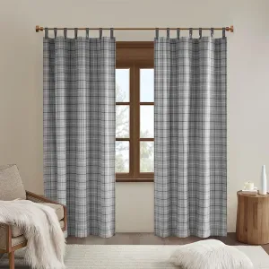 Madison Park Anaheim Cabin Plaid Curtain Window, Thermal Insulated Fleece Lining, Living Room Decor Room Darkening Drape for Bedroom, 1-Single Panel Pack, 50" x 84" Faux Leather Tab, Grey