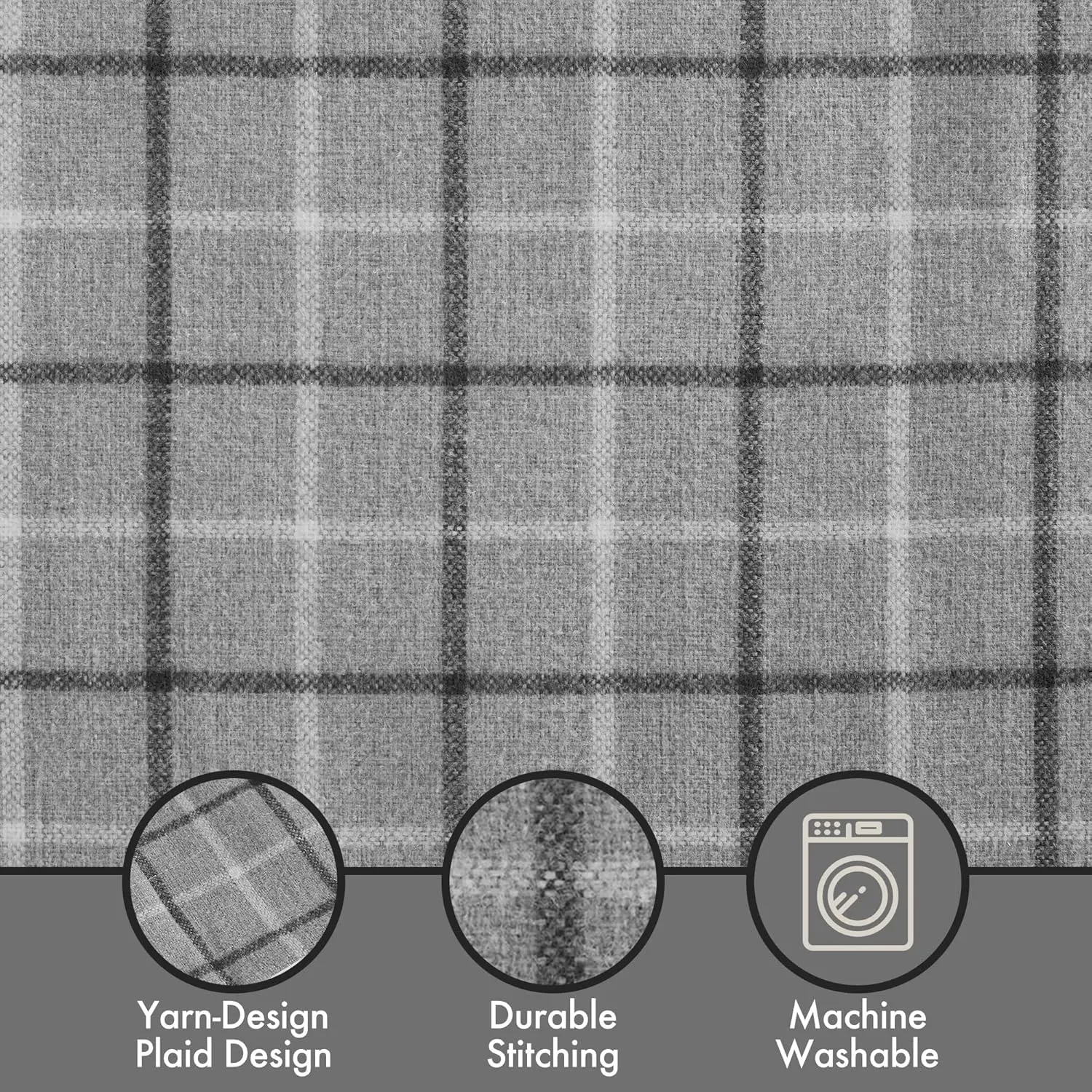 Madison Park Anaheim Cabin Plaid Curtain Window, Thermal Insulated Fleece Lining, Living Room Decor Room Darkening Drape for Bedroom, 1-Single Panel Pack, 50" x 84" Faux Leather Tab, Grey