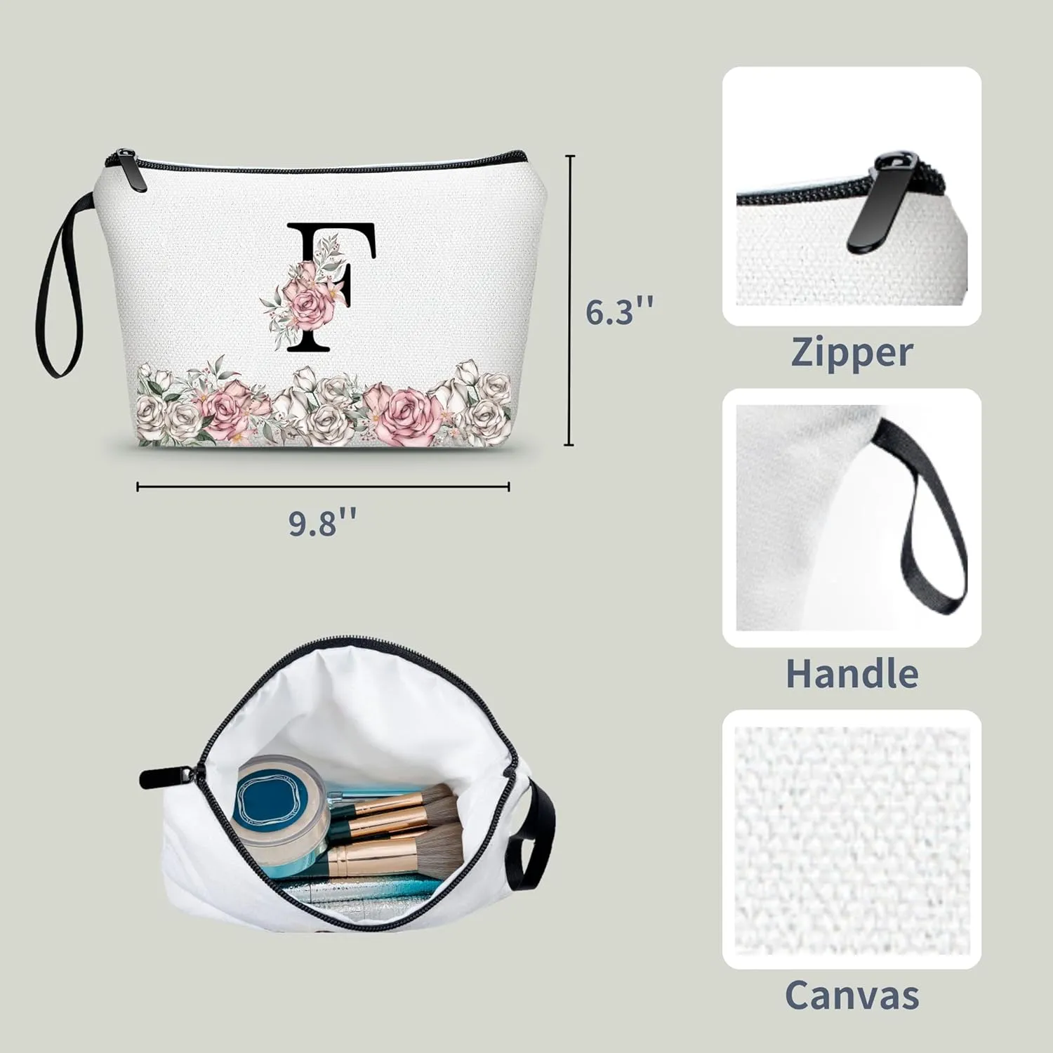 Make Up Bags for Teens,Bridesmaid Gift,Personalized Makeup Bag,Monogrammed Gifts for Women,Small Cosmetic Bag,Initial Makeup Bags for Girls(Letter F)