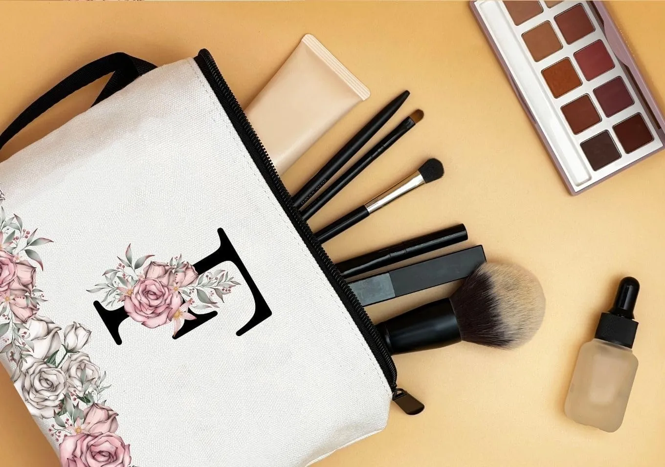 Make Up Bags for Teens,Bridesmaid Gift,Personalized Makeup Bag,Monogrammed Gifts for Women,Small Cosmetic Bag,Initial Makeup Bags for Girls(Letter F)