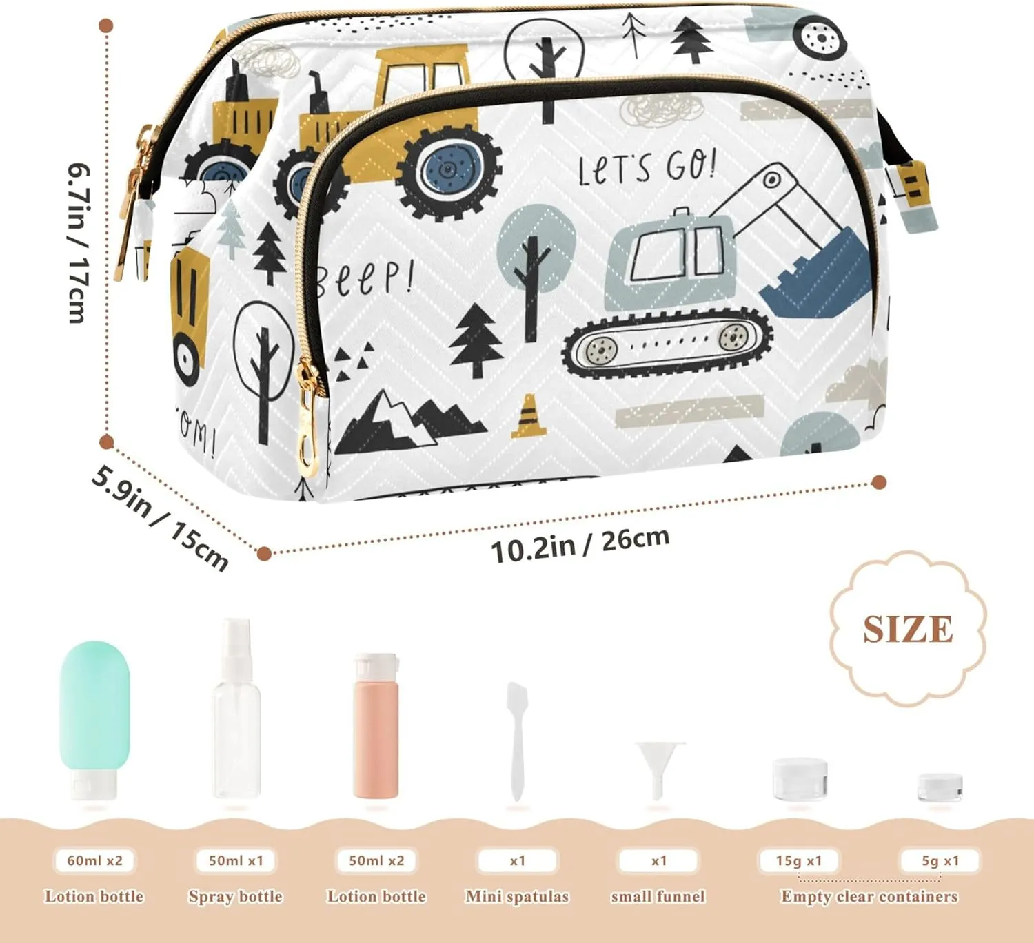 Makeup Bag Cosmetic Bag, Machinery Truck Large Capacity Travel Pouch Makeup Case Organizer for Women Toiletry Bag with Zipper for Ladies Girls