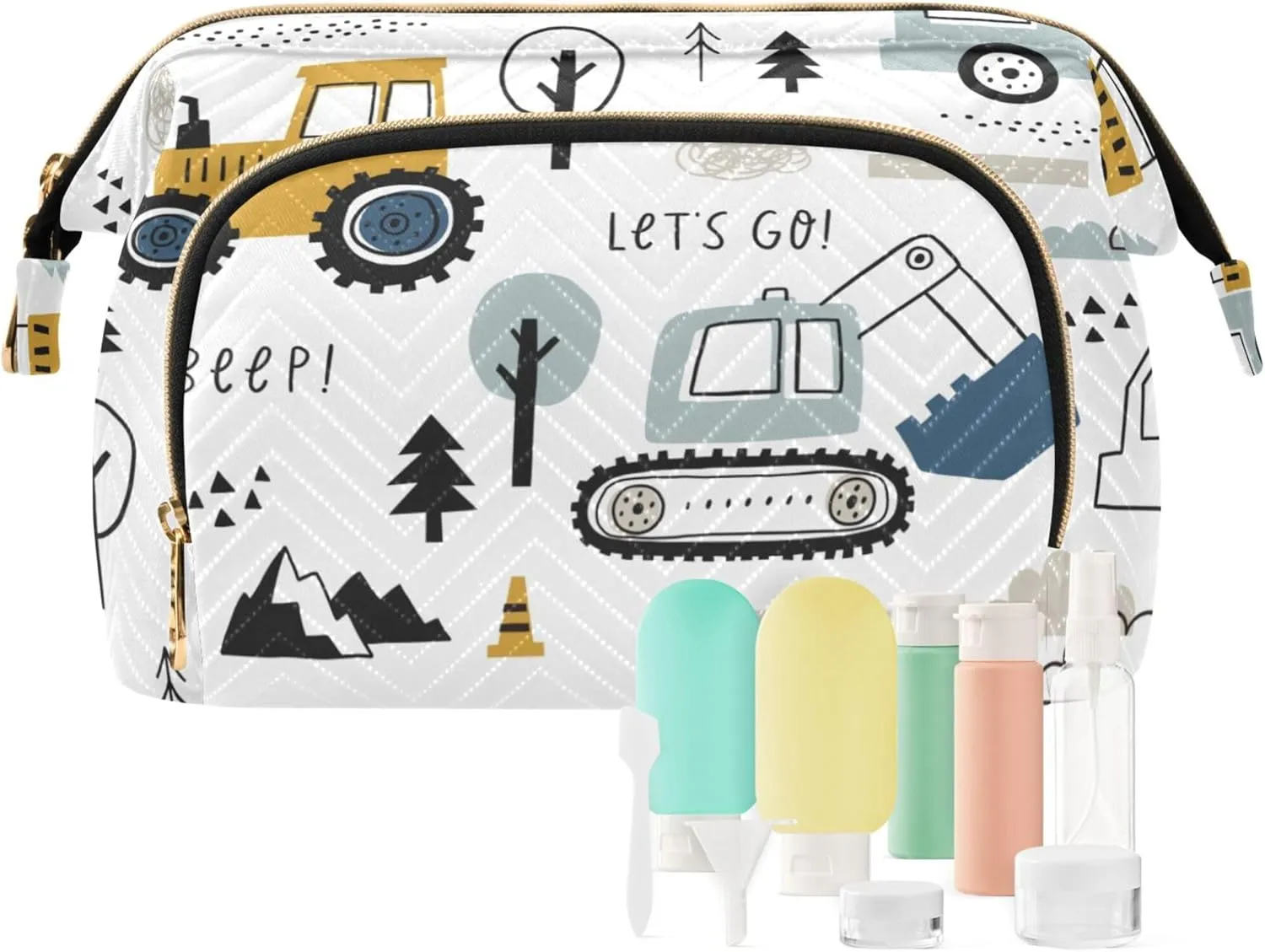 Makeup Bag Cosmetic Bag, Machinery Truck Large Capacity Travel Pouch Makeup Case Organizer for Women Toiletry Bag with Zipper for Ladies Girls