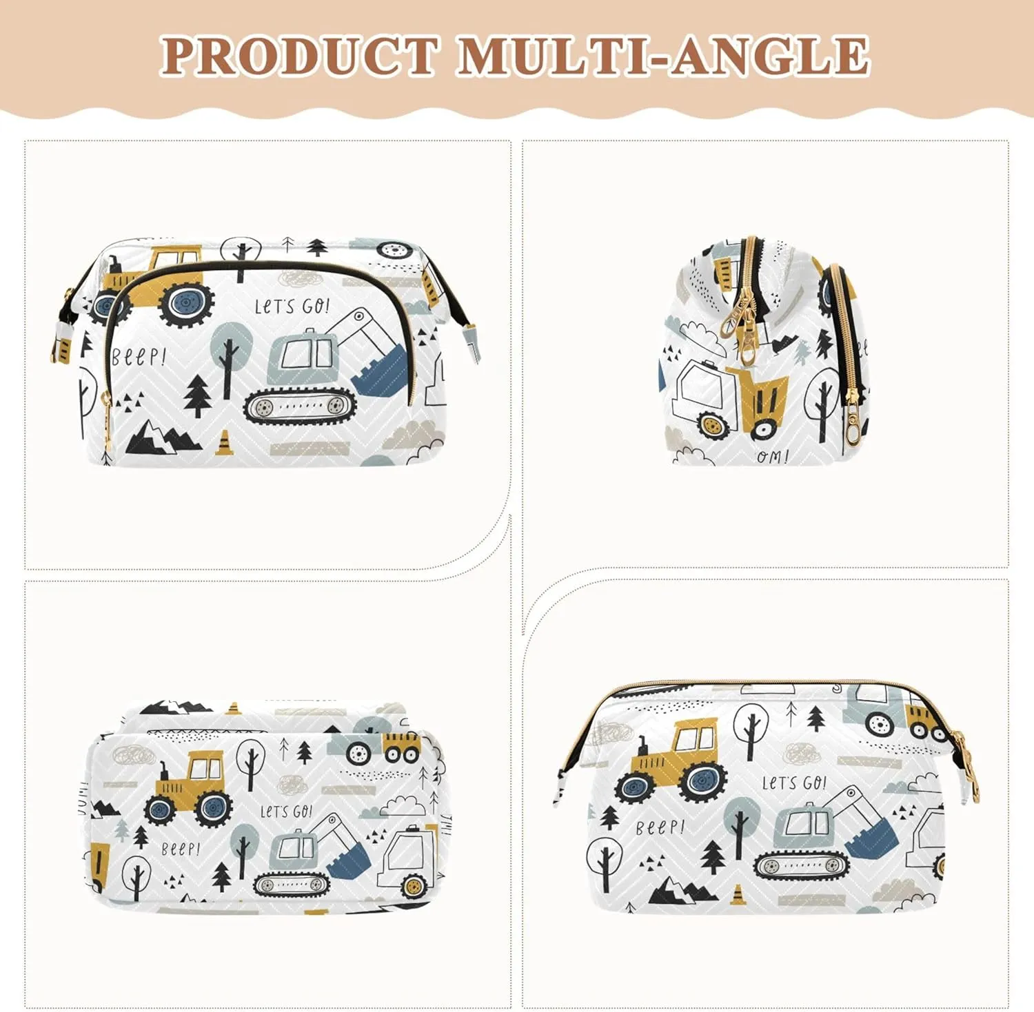 Makeup Bag Cosmetic Bag, Machinery Truck Large Capacity Travel Pouch Makeup Case Organizer for Women Toiletry Bag with Zipper for Ladies Girls