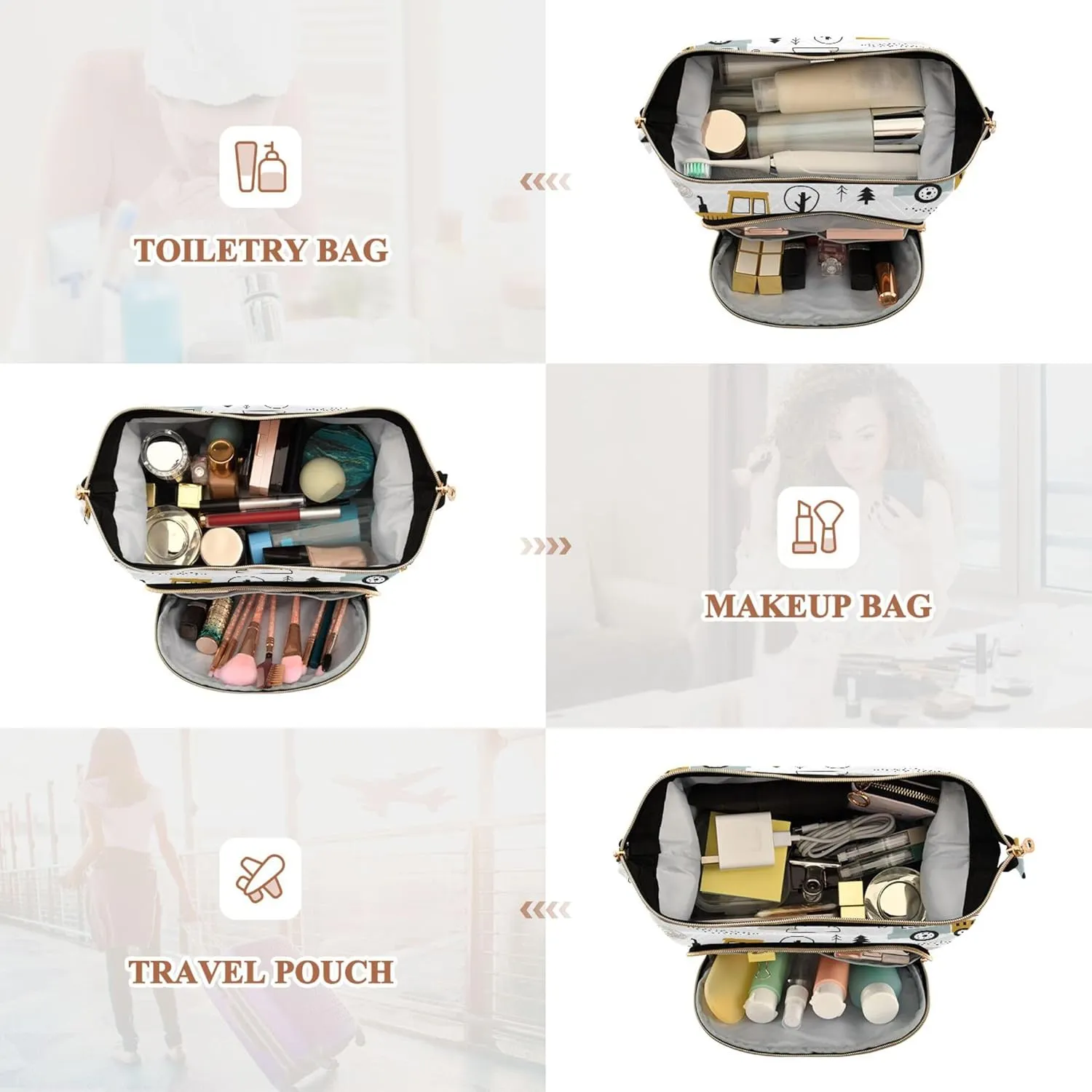 Makeup Bag Cosmetic Bag, Machinery Truck Large Capacity Travel Pouch Makeup Case Organizer for Women Toiletry Bag with Zipper for Ladies Girls