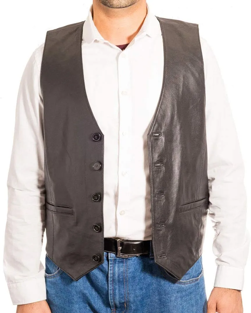 Man Traditional Classic Smart Vest Waistcoat Suede and Leather Black Brown Green
