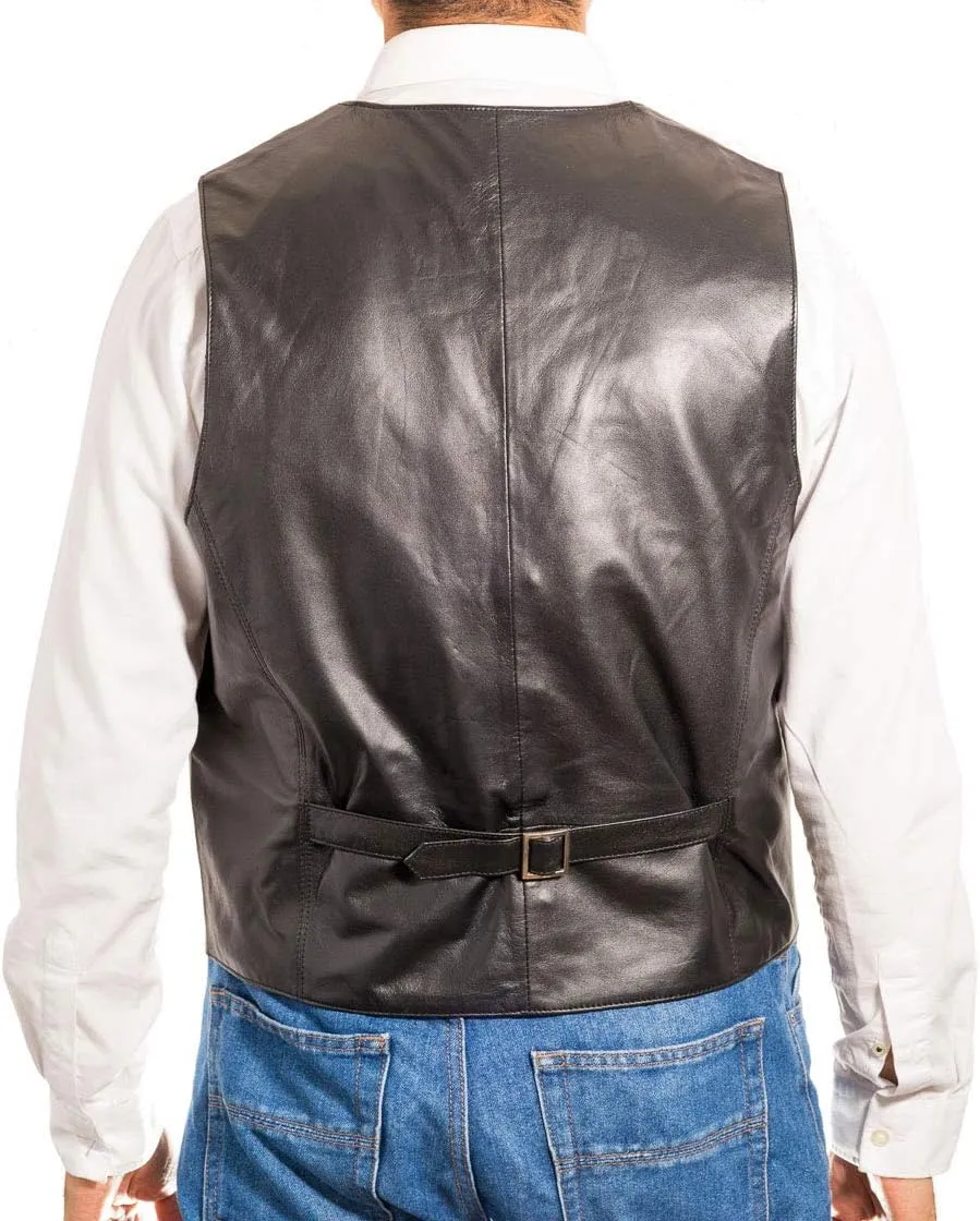 Man Traditional Classic Smart Vest Waistcoat Suede and Leather Black Brown Green
