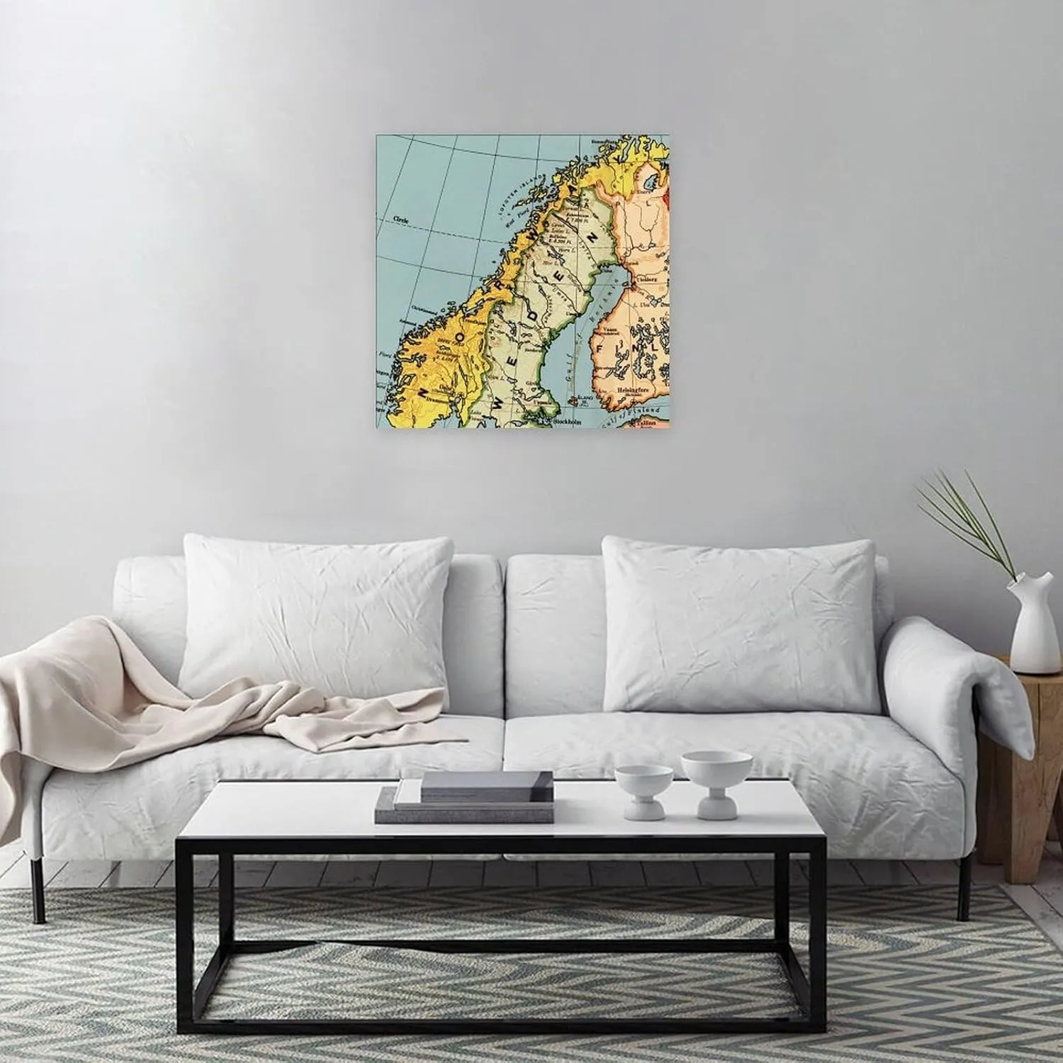 Map Norway Framed Canvas Pictures Print World Geographical Distribution Country Canvas Wall Art Decor Shelf Décor Housewarming Gift for Indoor Home Living Room 12x12 Inch