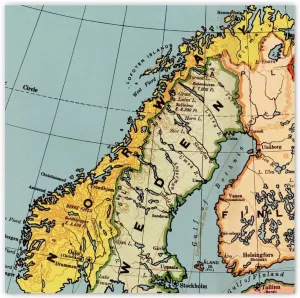 Map Norway Framed Canvas Pictures Print World Geographical Distribution Country Canvas Wall Art Decor Shelf Décor Housewarming Gift for Indoor Home Living Room 12x12 Inch