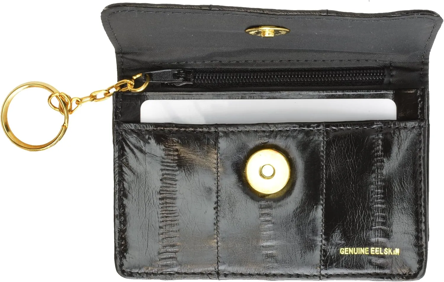 MARSHAL Eel Skin Soft Leather Change Purse Coin Wallet with Key Ring