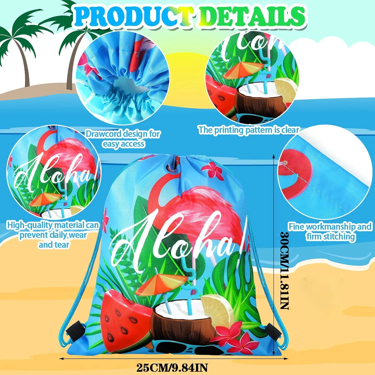 Marsui 24 Pcs Hawaiian Party Favor Drawstring Bags Gift Goodie Candy Favors Bags for Birthday Party Supplies