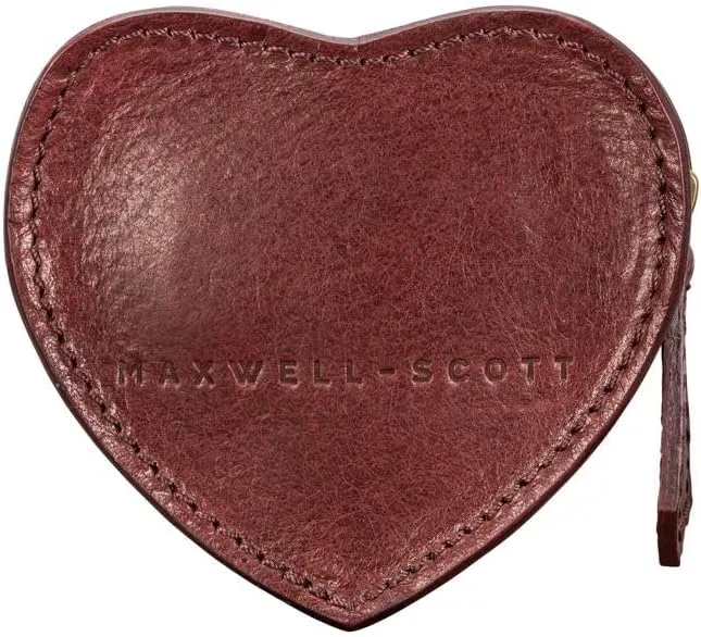 Maxwell Scott - Personalized Womens Luxury Leather Small Heart-Shaped Coin Wallet Purse - The Mirabella - Burgundy Red
