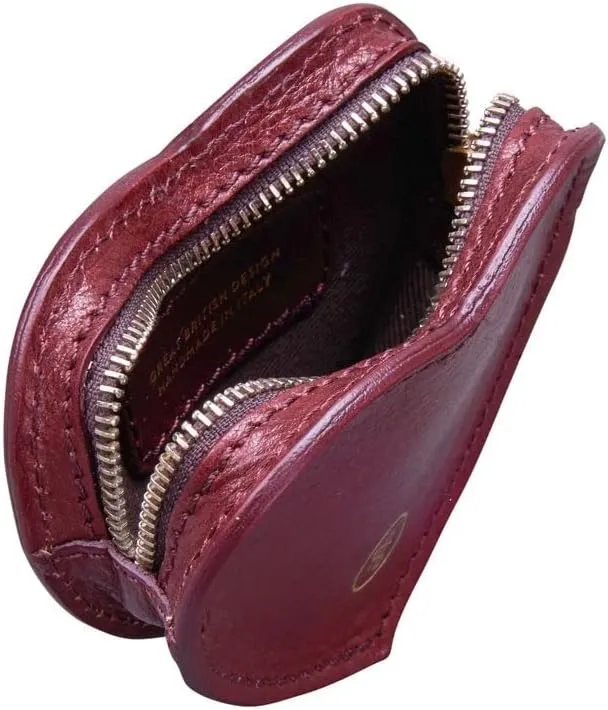 Maxwell Scott - Personalized Womens Luxury Leather Small Heart-Shaped Coin Wallet Purse - The Mirabella - Burgundy Red