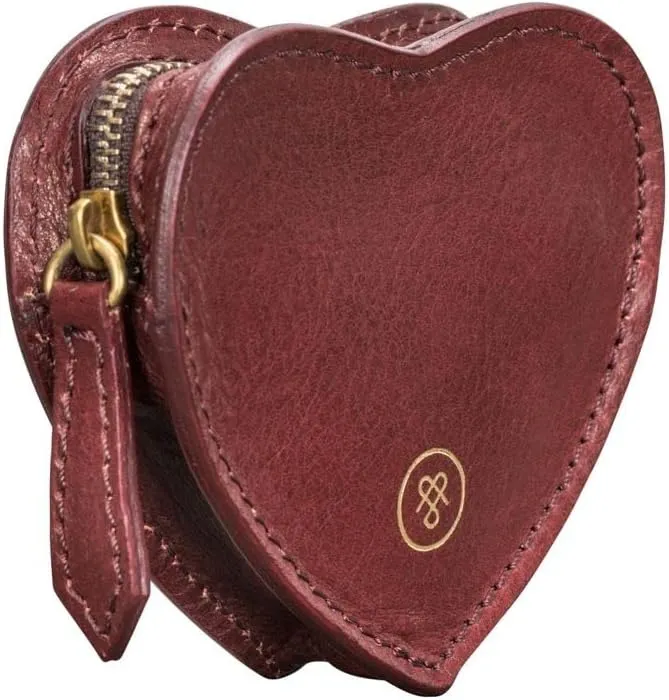 Maxwell Scott - Personalized Womens Luxury Leather Small Heart-Shaped Coin Wallet Purse - The Mirabella - Burgundy Red