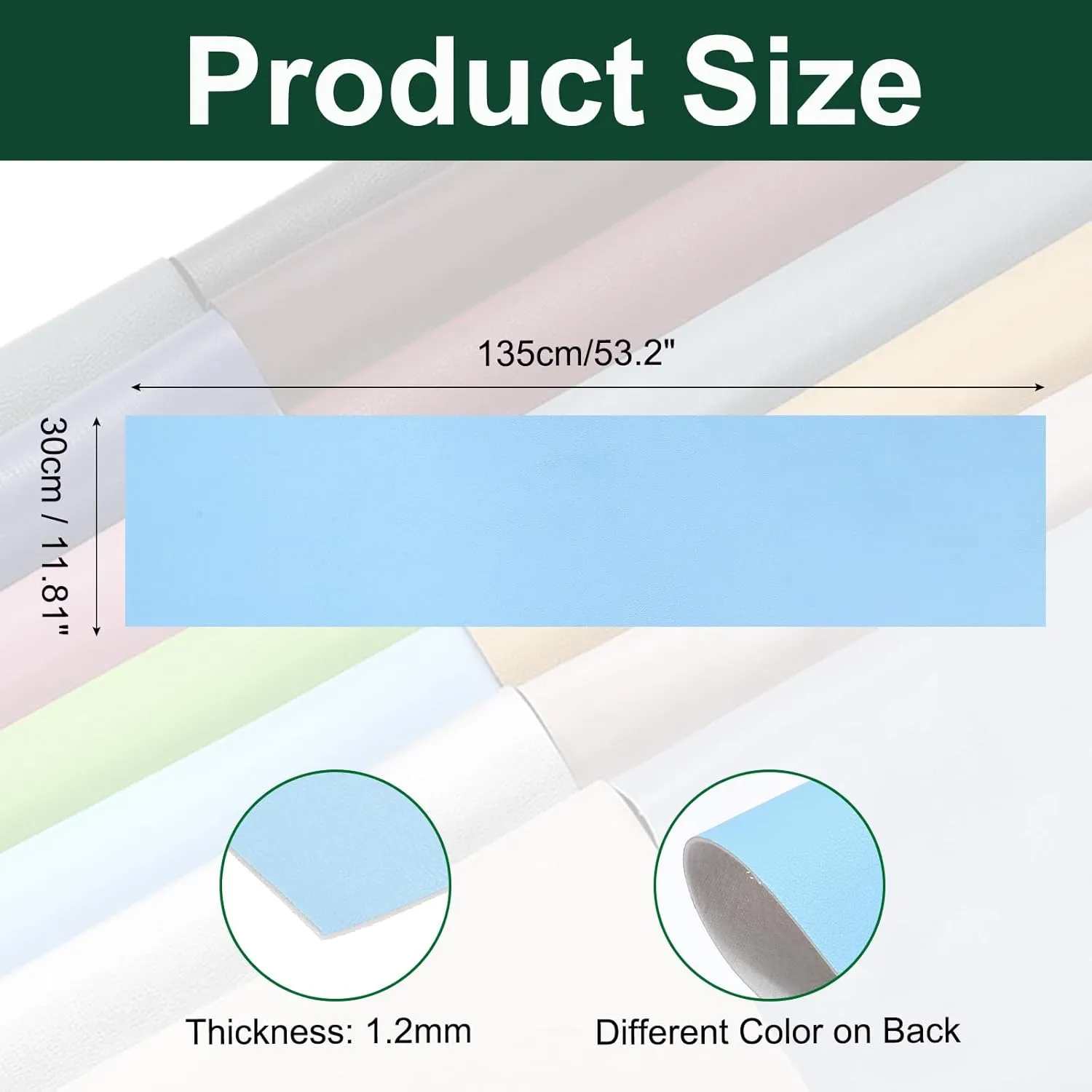 MECCANIXITY Faux Leather Sheets, 12x53 Inch (30x135cm) Smooth Solid PU Leather Fabric Roll for DIY Handmade Craft Sewing Bowing Earrings, Blue/White