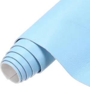 MECCANIXITY Faux Leather Sheets, 12x53 Inch (30x135cm) Smooth Solid PU Leather Fabric Roll for DIY Handmade Craft Sewing Bowing Earrings, Blue/White
