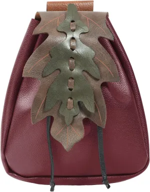 Medieval Belt Pouch Waist Pack Renaissance Drawstring Bag Leaf Shape for ELF Costume