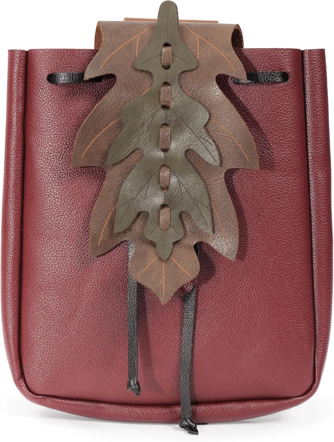 Medieval Belt Pouch Waist Pack Renaissance Drawstring Bag Leaf Shape for ELF Costume