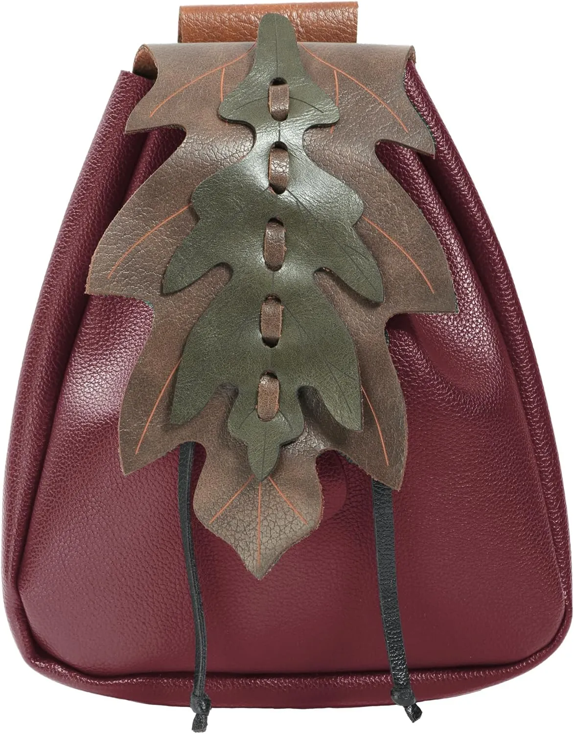 Medieval Belt Pouch Waist Pack Renaissance Drawstring Bag Leaf Shape for ELF Costume