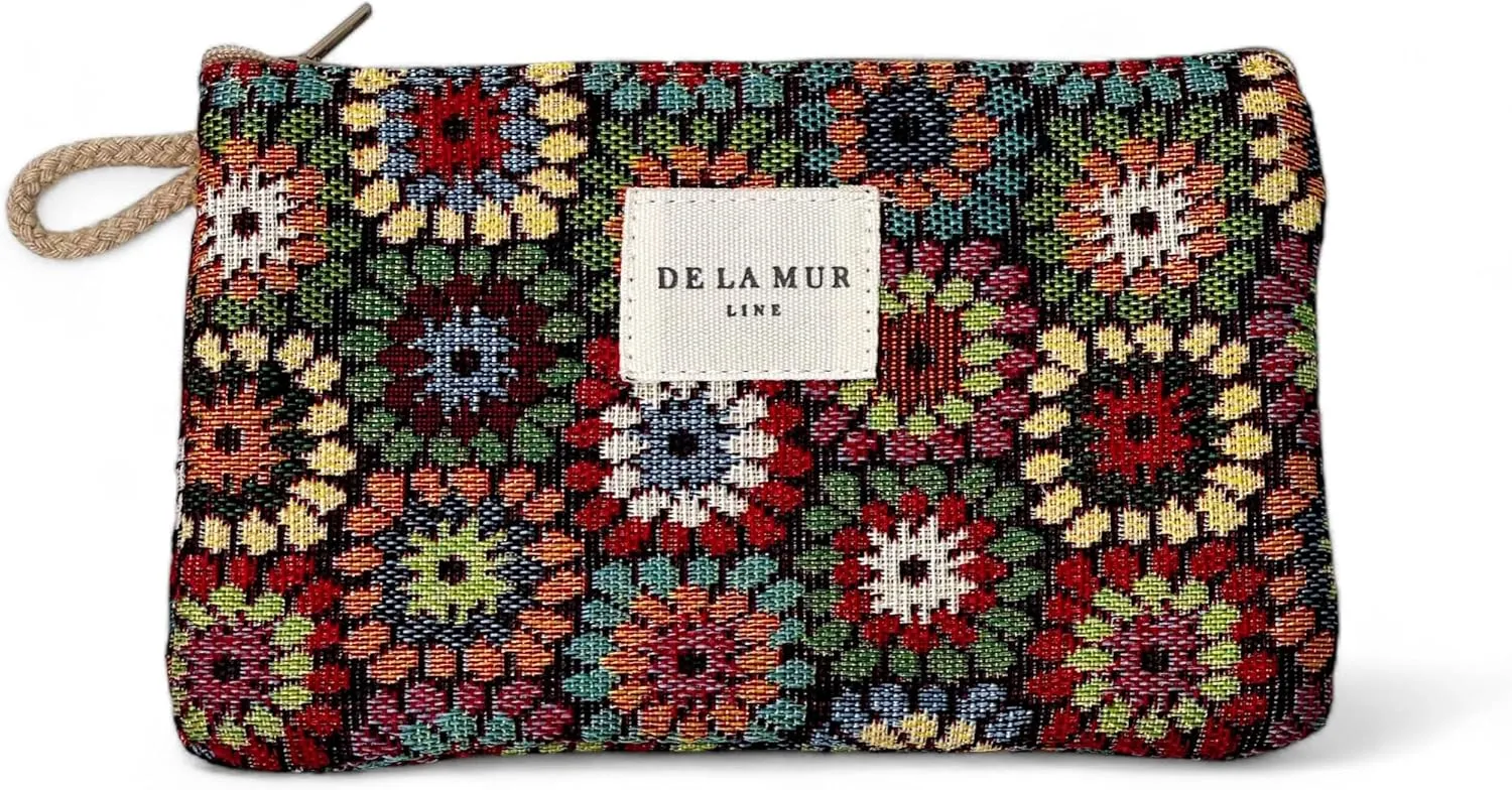 Medium Floral Travel Size Toiletries Makeup Pouch – Elegant Travel Cosmetic Bag, Toiletry Organizer & Coin Purse for Women, Ideal Gift for Her, Zippered Makeup Bag, Made in Barcelona