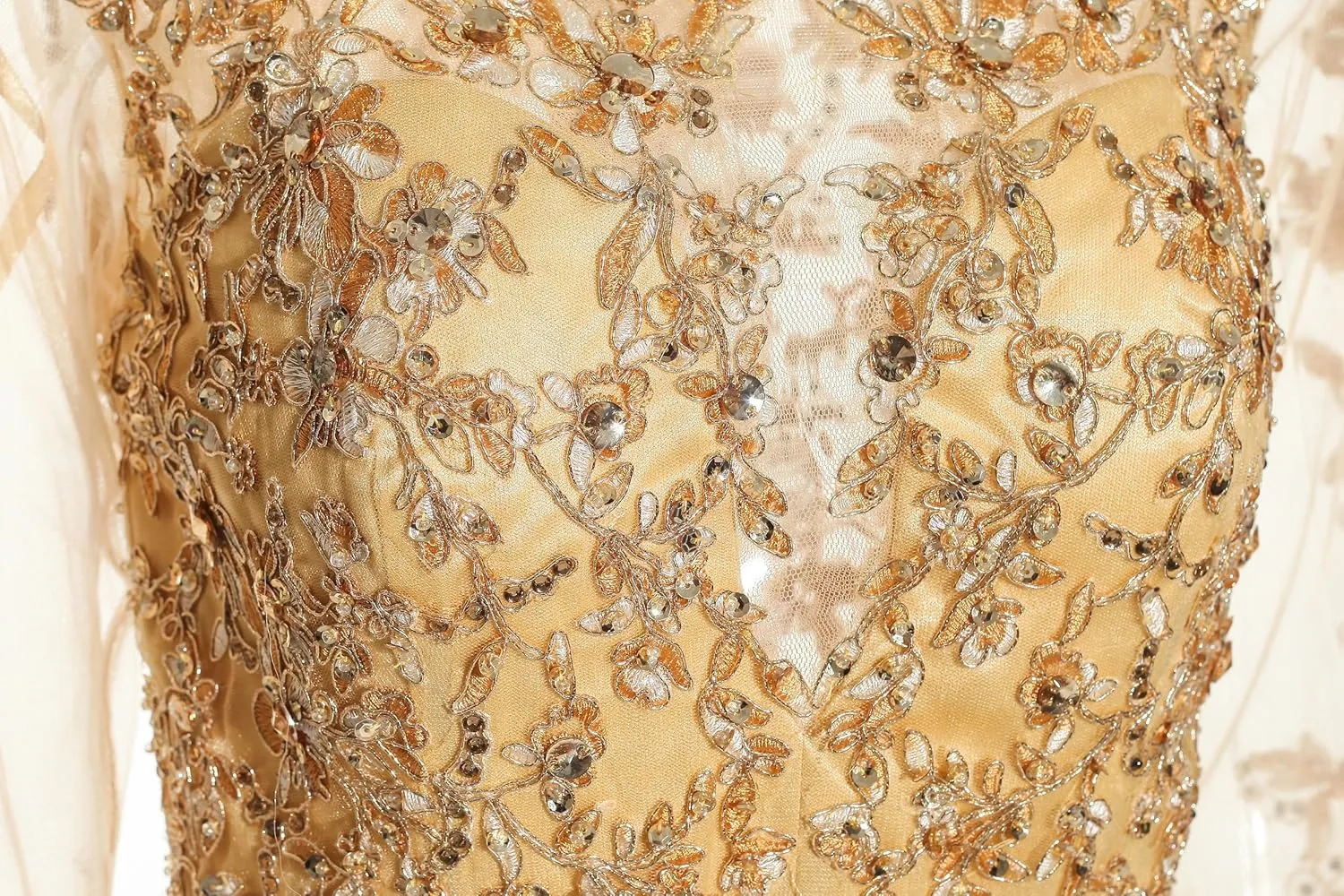 Meier Women's Illusion Long Sleeve Embroidery Prom Formal Dress