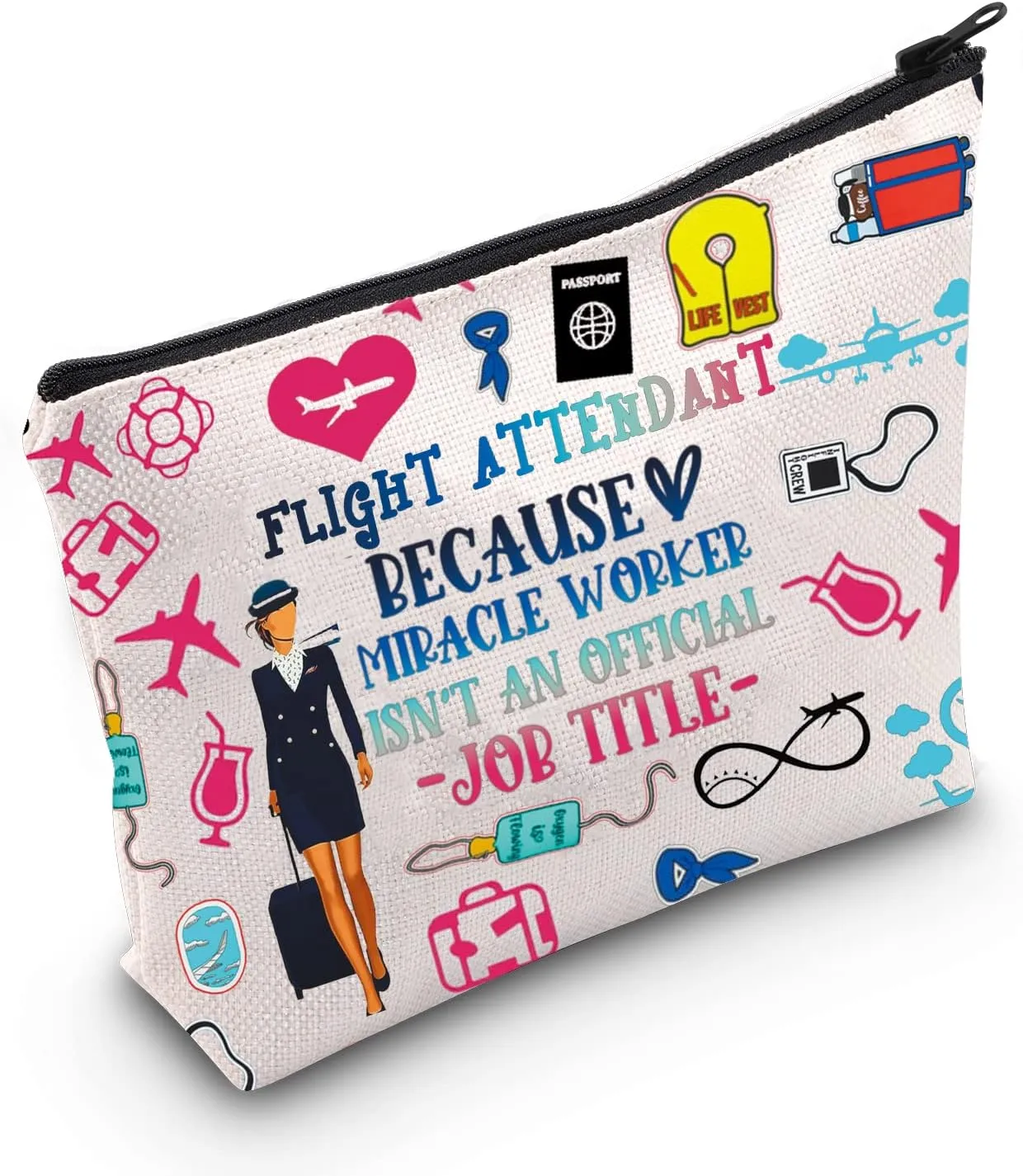 MEIKIUP Flight Attendant Gifts Air Stewardess Cosmetic Bag Stewardess Aviation Makeup Pouch Flight School Gift