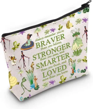 MEIKIUP Frog Makeup Bag Frog Travel Cosmetic Bags You are Braver Stronger Smarter Than You Think Zipper Pouch