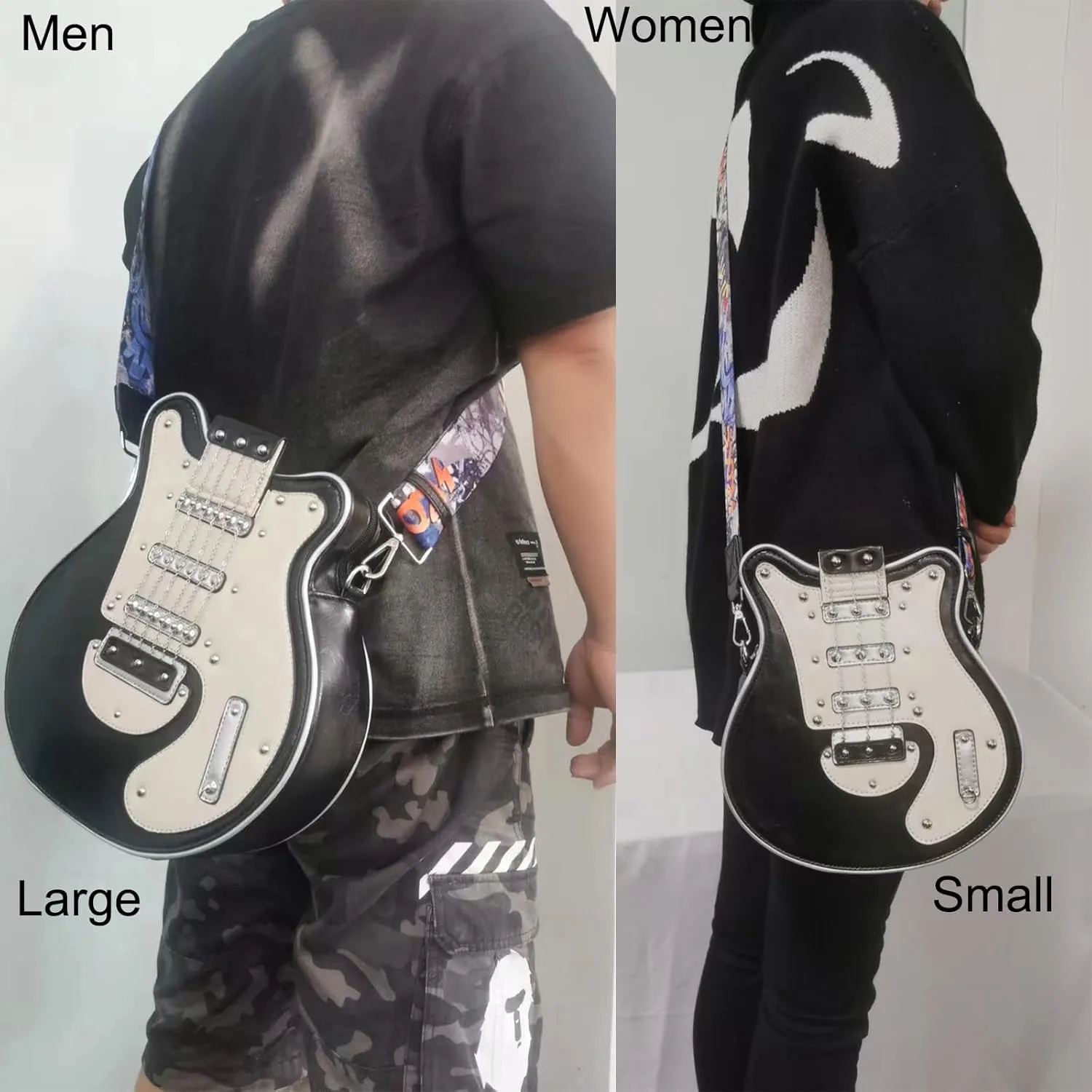 Men and Women Guitar Shaped Crossbody Shoulder Bag PU Leather Unique Novelty Guitar Purse