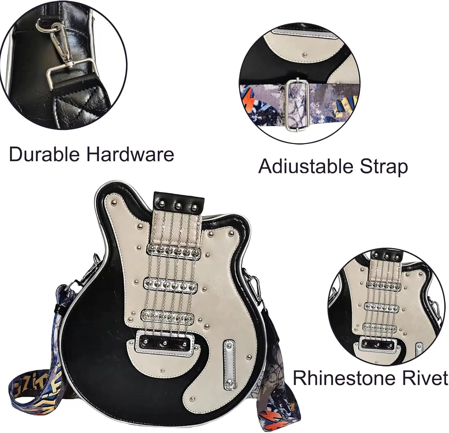 Men and Women Guitar Shaped Crossbody Shoulder Bag PU Leather Unique Novelty Guitar Purse