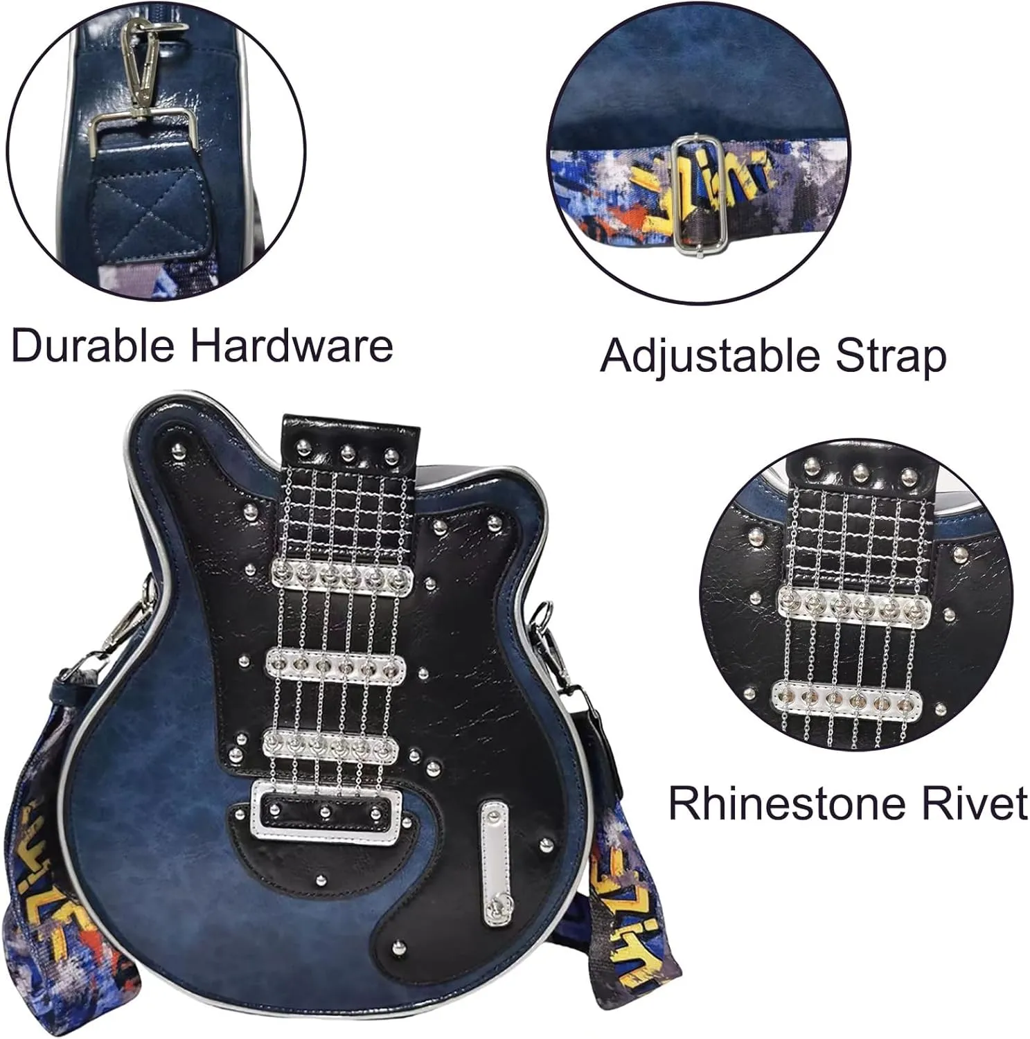 Men and Women Guitar Shaped Crossbody Shoulder Bag PU Leather Unique Novelty Guitar Purse