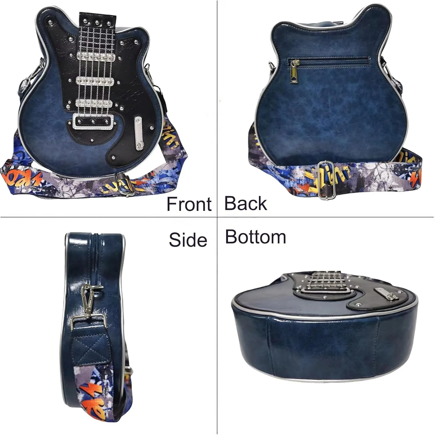 Men and Women Guitar Shaped Crossbody Shoulder Bag PU Leather Unique Novelty Guitar Purse