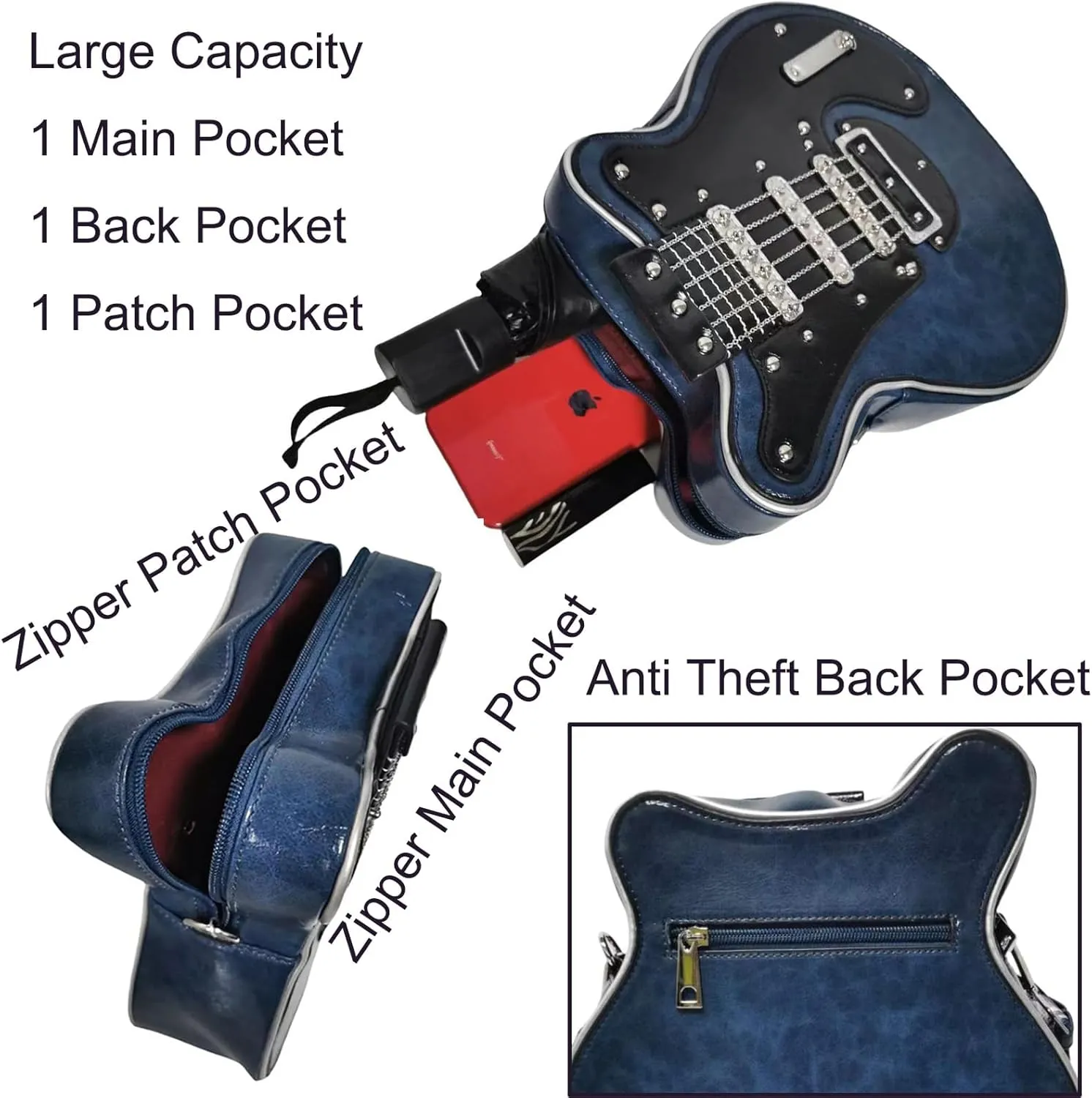 Men and Women Guitar Shaped Crossbody Shoulder Bag PU Leather Unique Novelty Guitar Purse