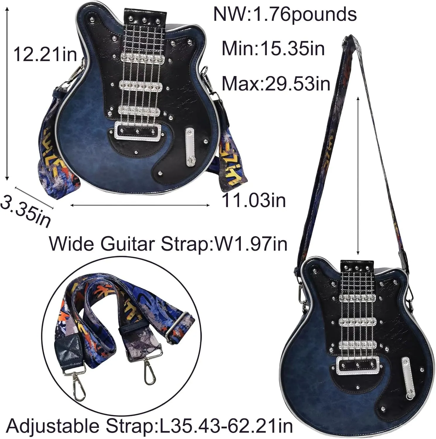 Men and Women Guitar Shaped Crossbody Shoulder Bag PU Leather Unique Novelty Guitar Purse