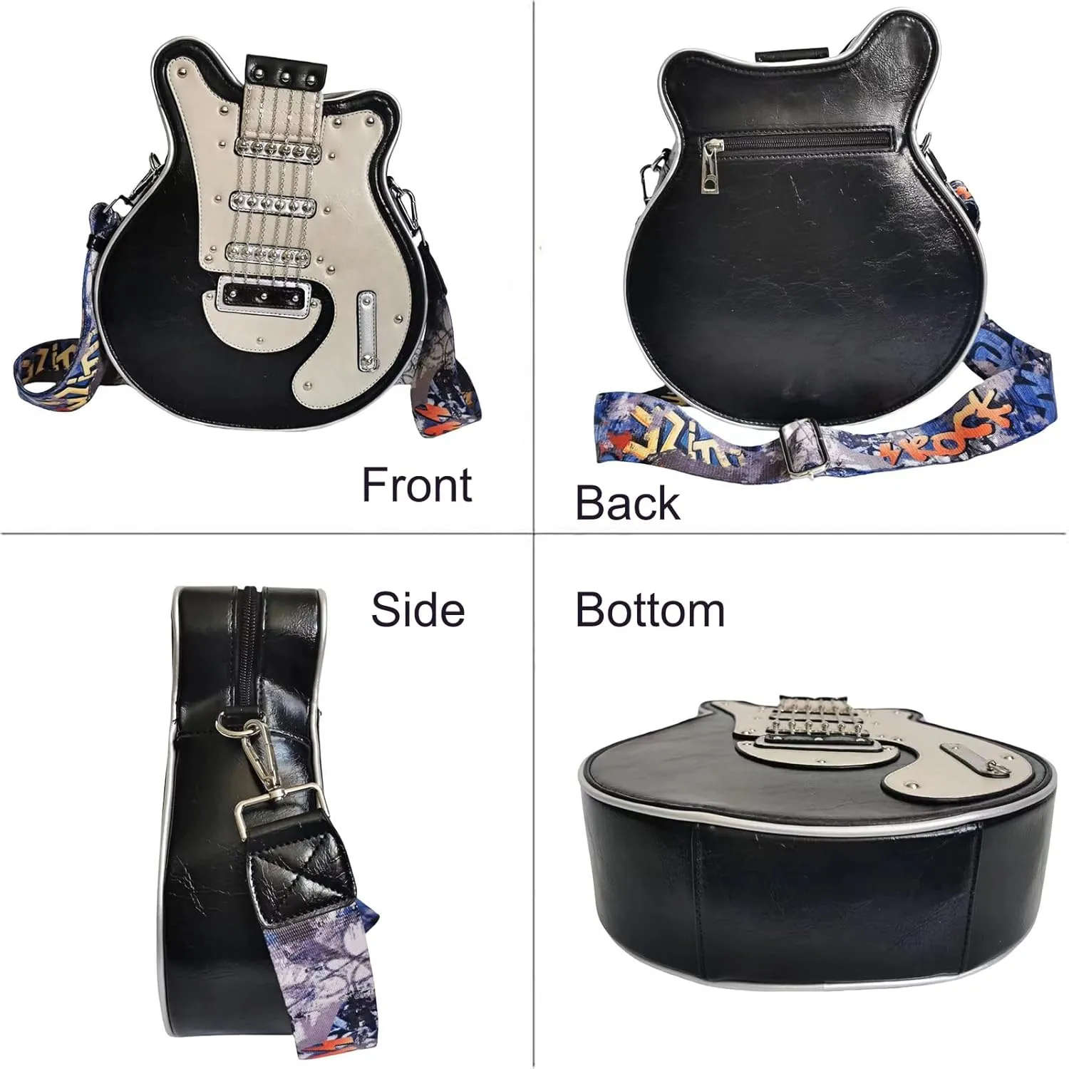 Men and Women Guitar Shaped Crossbody Shoulder Bag PU Leather Unique Novelty Guitar Purse