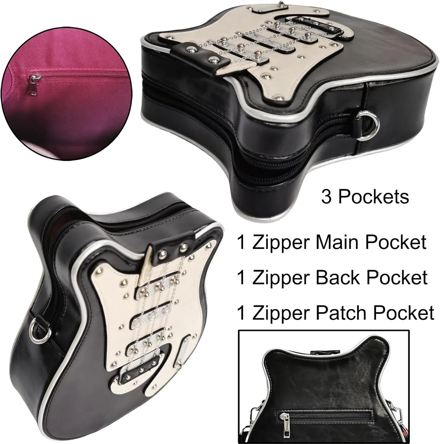 Men and Women Guitar Shaped Crossbody Shoulder Bag PU Leather Unique Novelty Guitar Purse