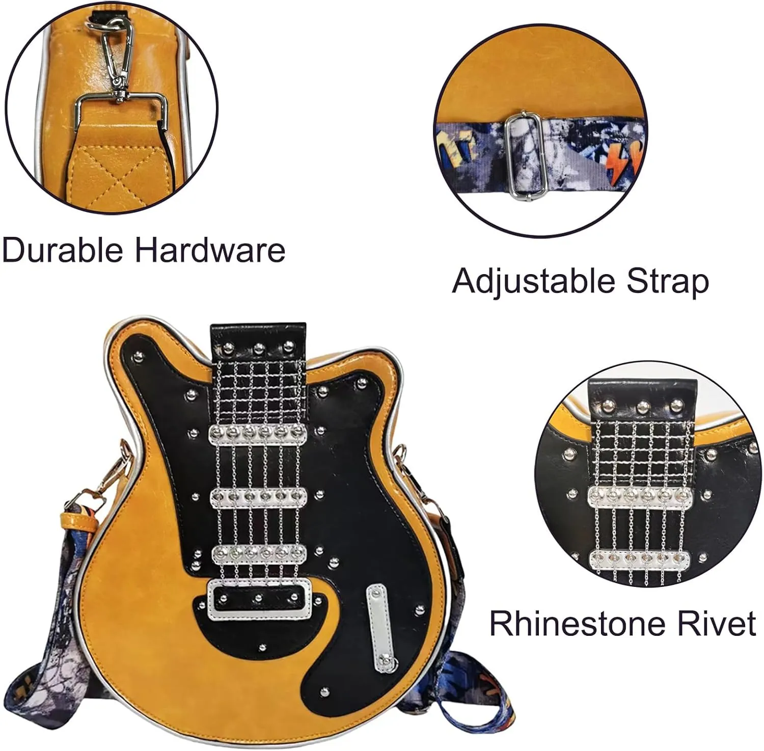 Men and Women Music Guitar Shaped Crossbody Shoulder Bag PU Leather Unique Novelty Guitar Purse