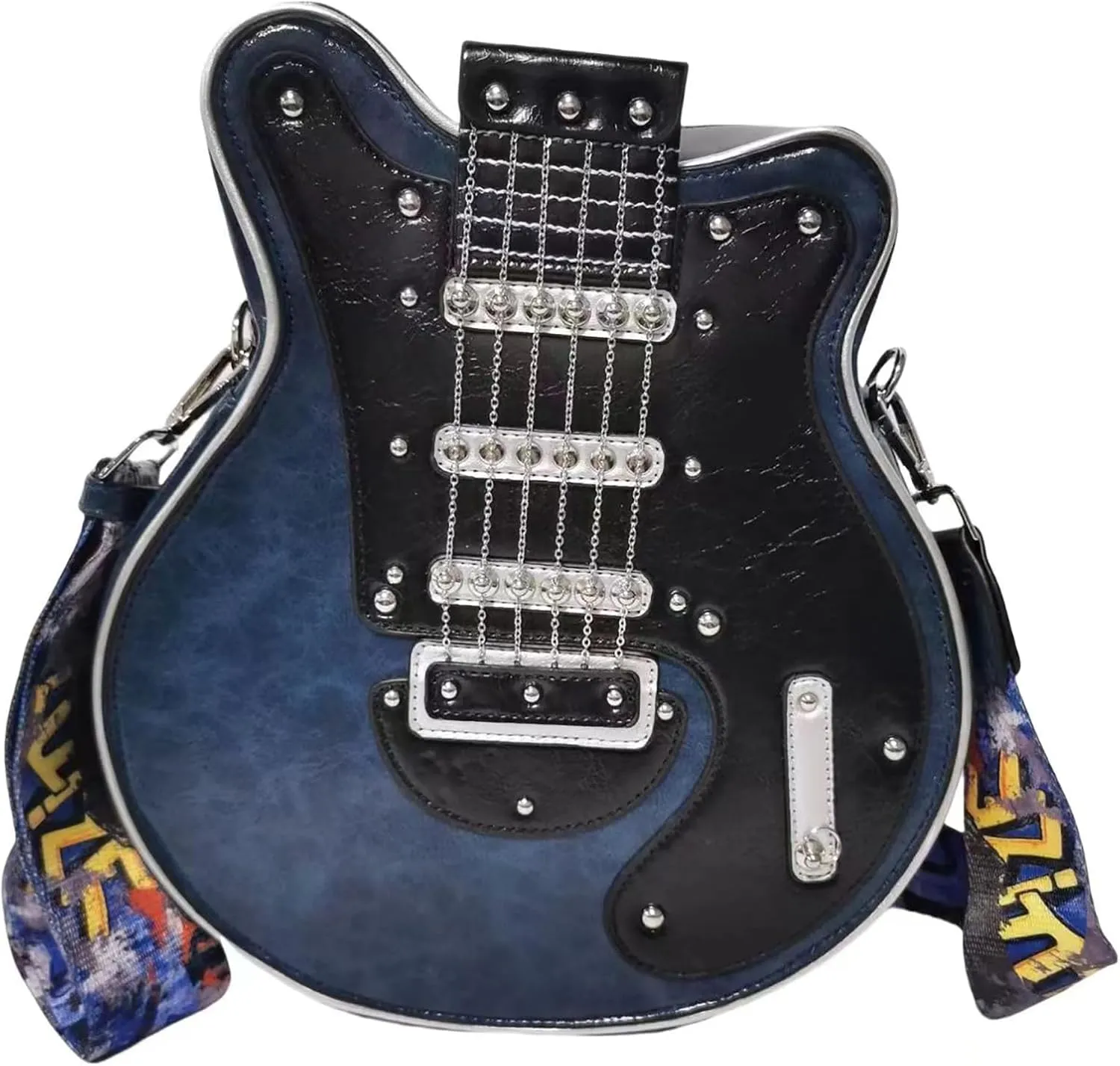 Men and Women Music Guitar Shaped Crossbody Shoulder Bag PU Leather Unique Novelty Guitar Purse