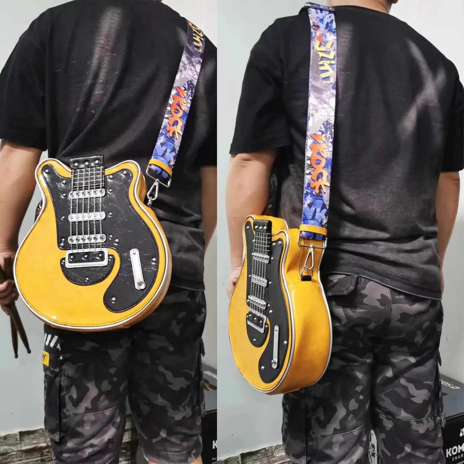 Men and Women Music Guitar Shaped Crossbody Shoulder Bag PU Leather Unique Novelty Guitar Purse