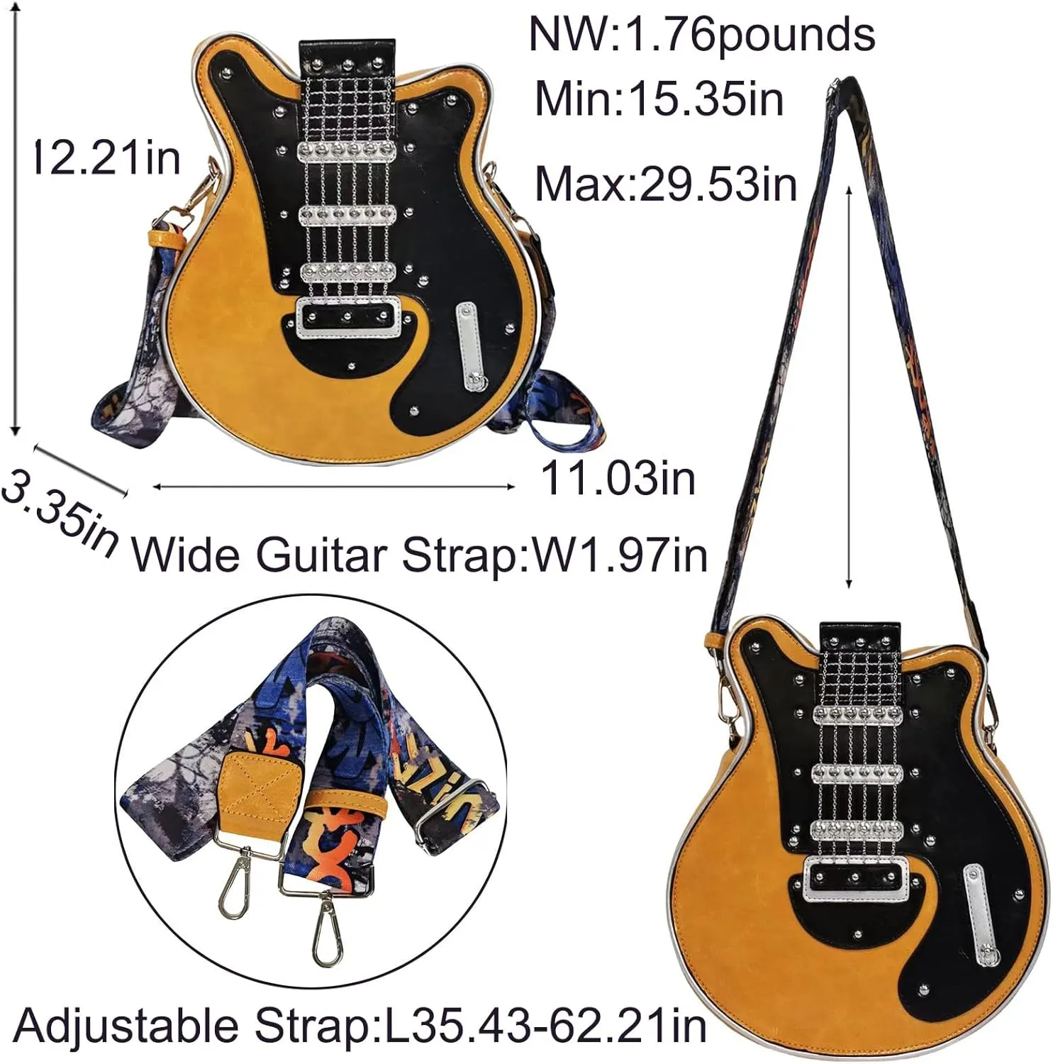 Men and Women Music Guitar Shaped Crossbody Shoulder Bag PU Leather Unique Novelty Guitar Purse