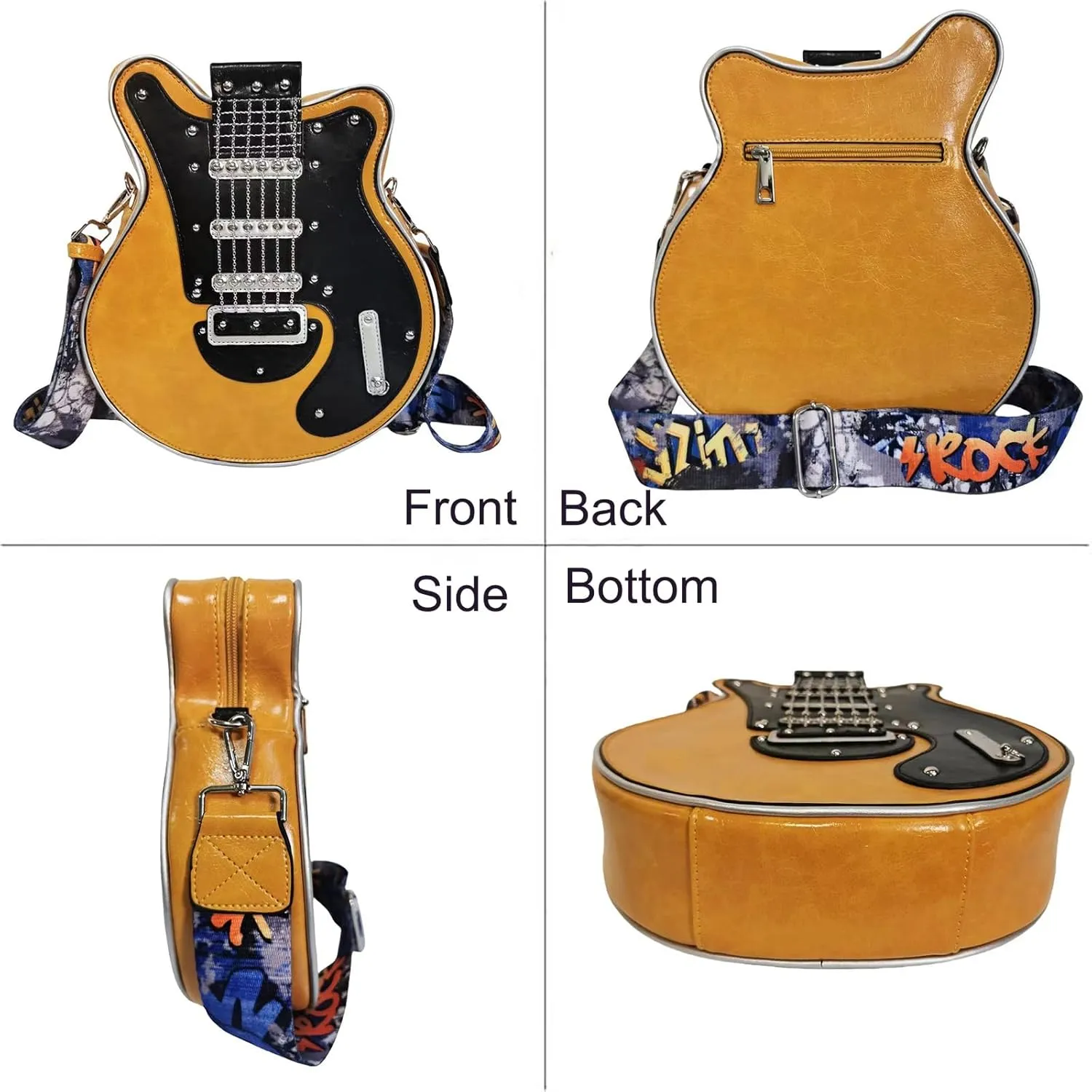 Men and Women Music Guitar Shaped Crossbody Shoulder Bag PU Leather Unique Novelty Guitar Purse