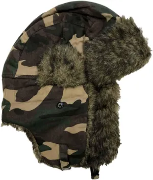 Mens Brown & Green Cammo Trapper Hat with Faux Fur Trim