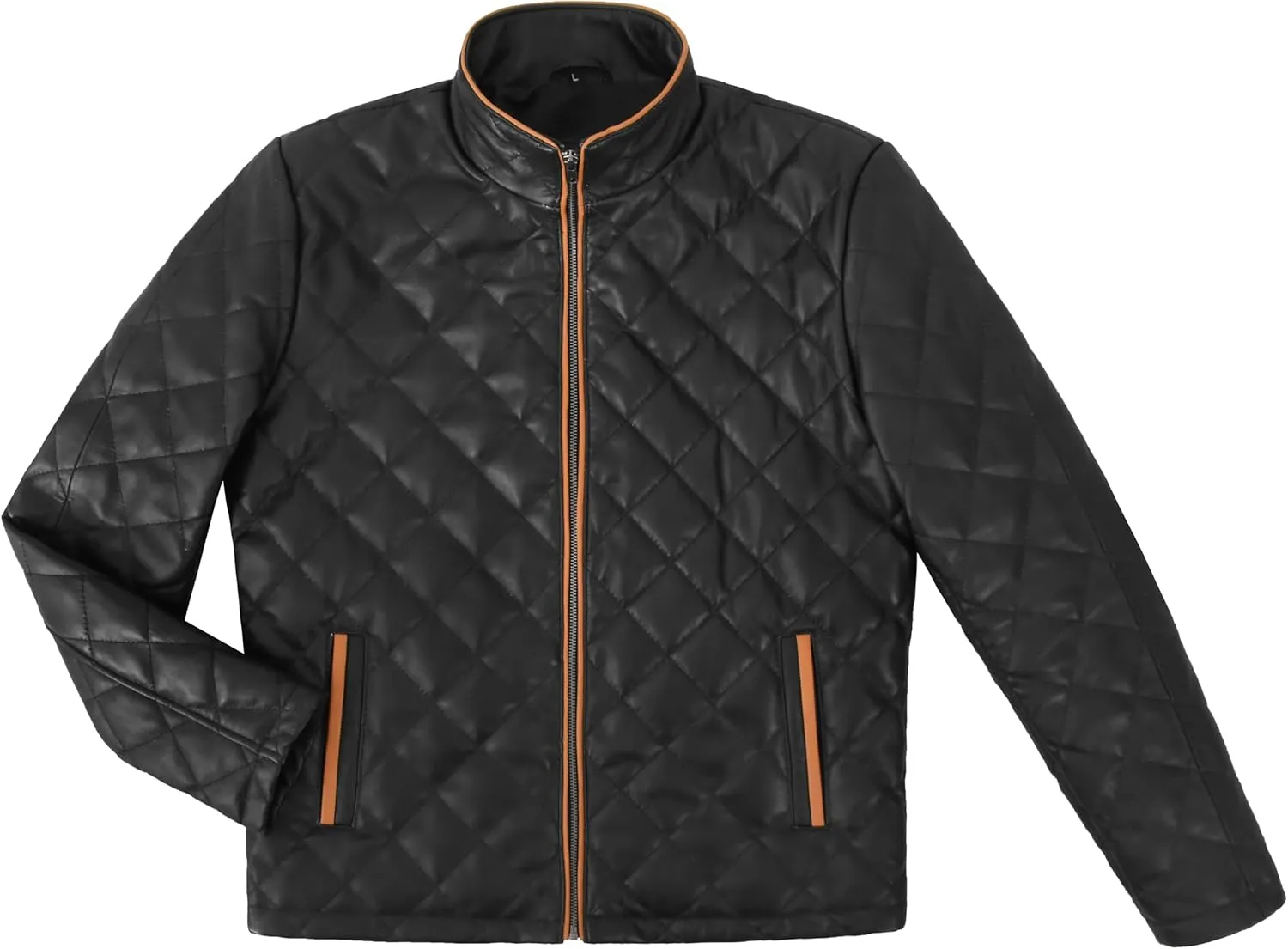 Mens Diamond Quilted Padded Leather Jacket Black Classic Lambskin Fashion Jacket 5576