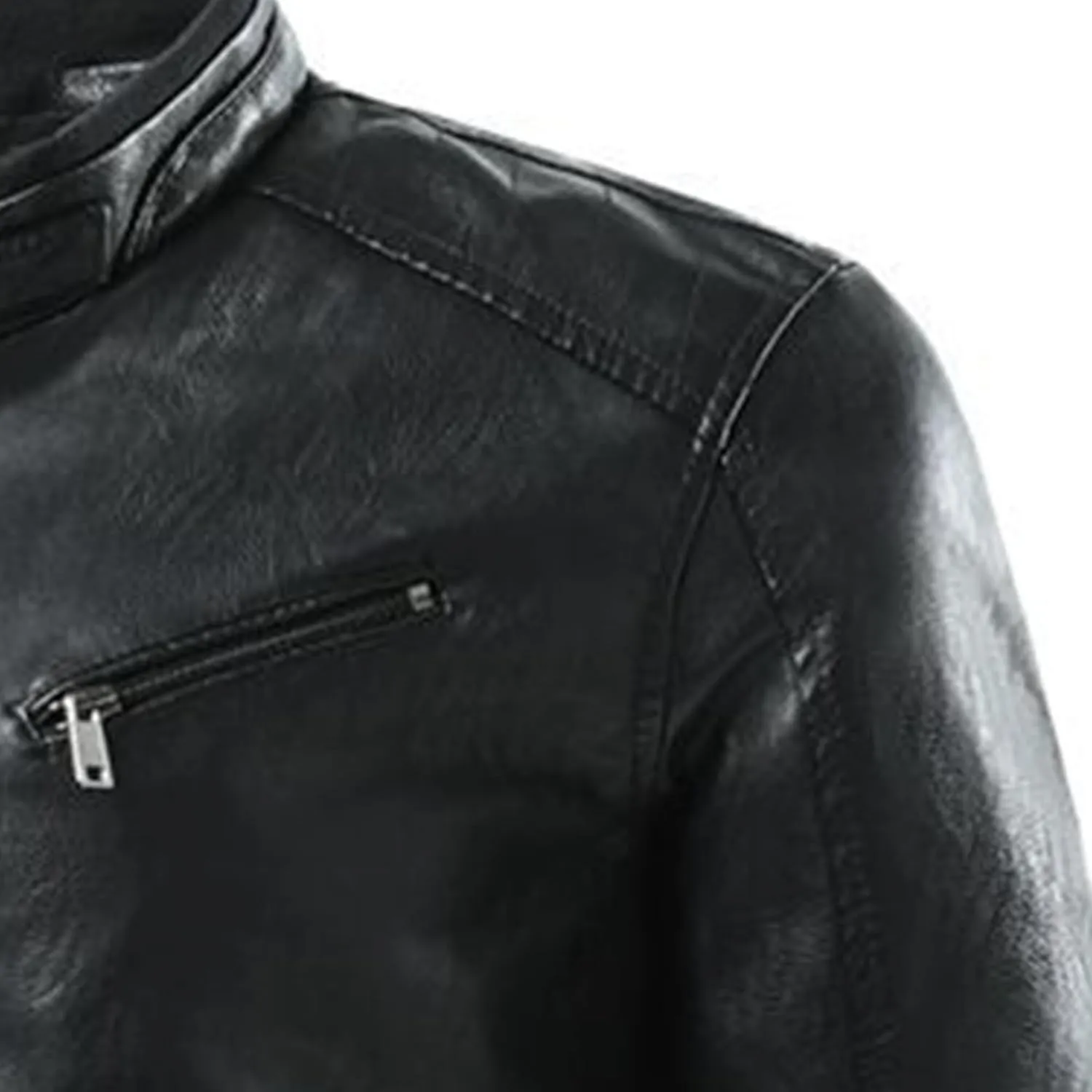 Men's Faux Zip-Up Slim Armor Leather Jacket Stand Collar PU Motorcycle Biker Outerwear Long Sleeve Coat Jackets