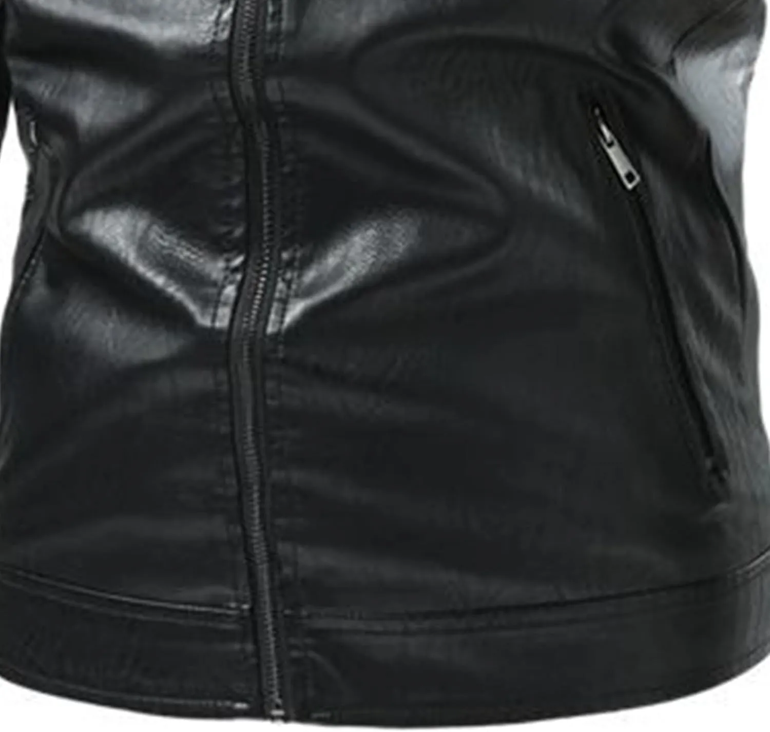 Men's Faux Zip-Up Slim Armor Leather Jacket Stand Collar PU Motorcycle Biker Outerwear Long Sleeve Coat Jackets