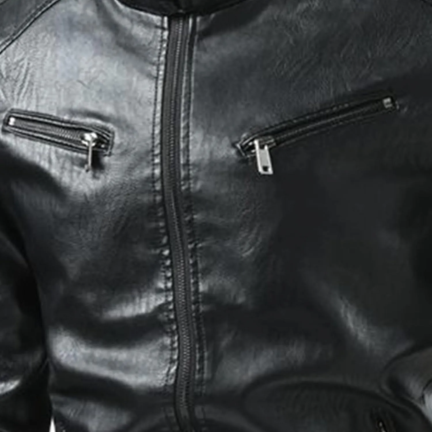 Men's Faux Zip-Up Slim Armor Leather Jacket Stand Collar PU Motorcycle Biker Outerwear Long Sleeve Coat Jackets