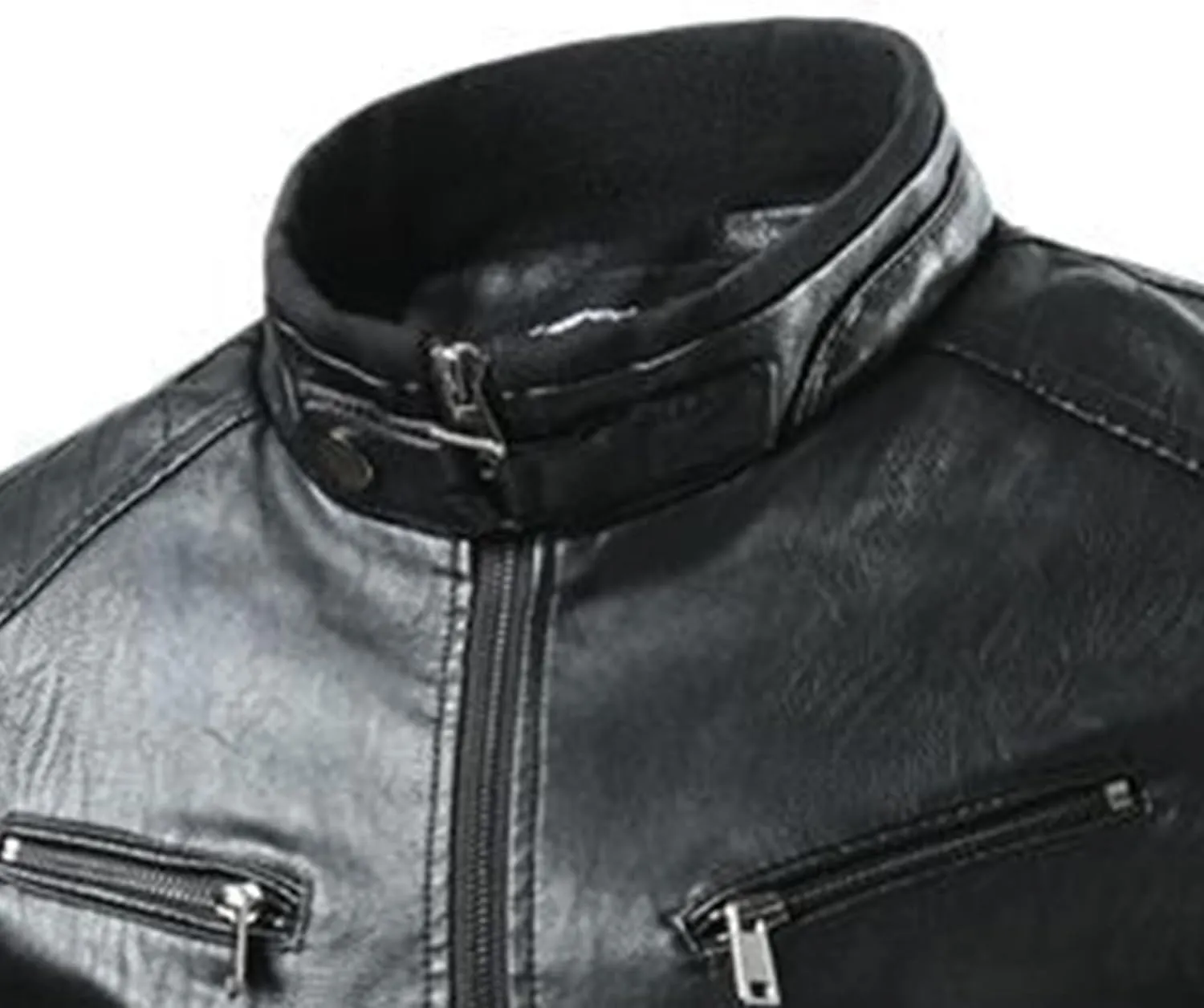 Men's Faux Zip-Up Slim Armor Leather Jacket Stand Collar PU Motorcycle Biker Outerwear Long Sleeve Coat Jackets