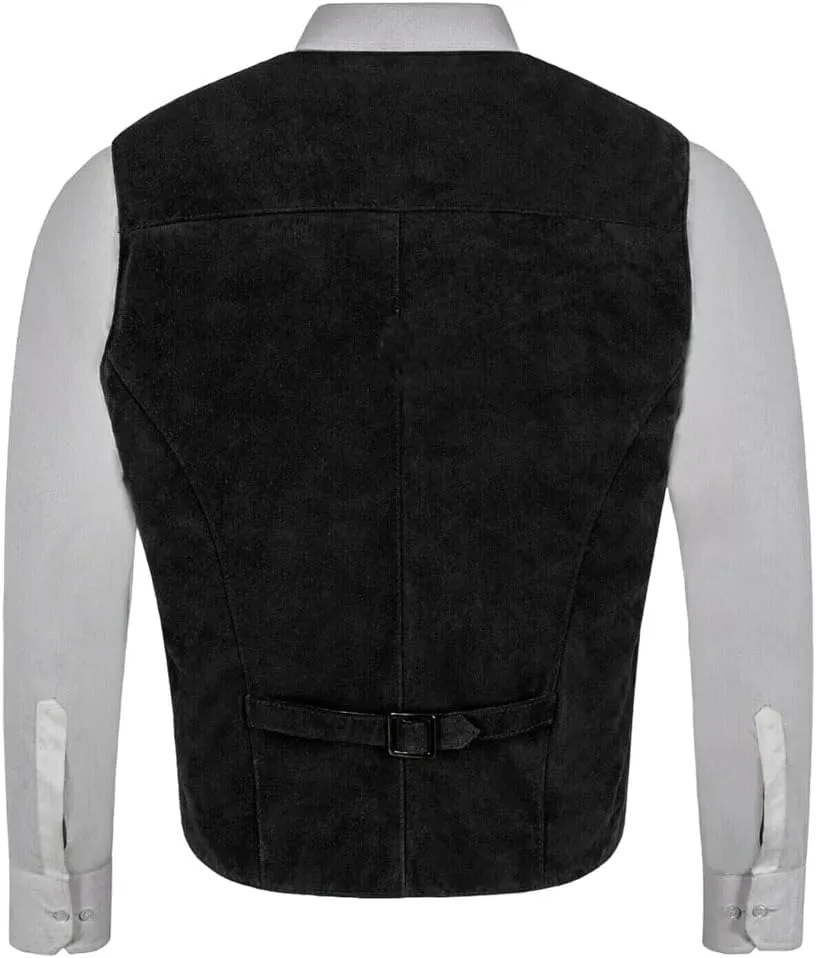 Mens Genuine Suede Leather Waistcoat Western Vest Coat Cowboy Black Classic Jacket V034